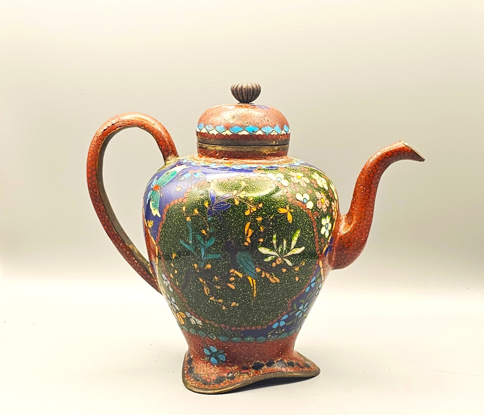 19th c. Japanese Goldstone Cloisonne Tripod Teapot Antique