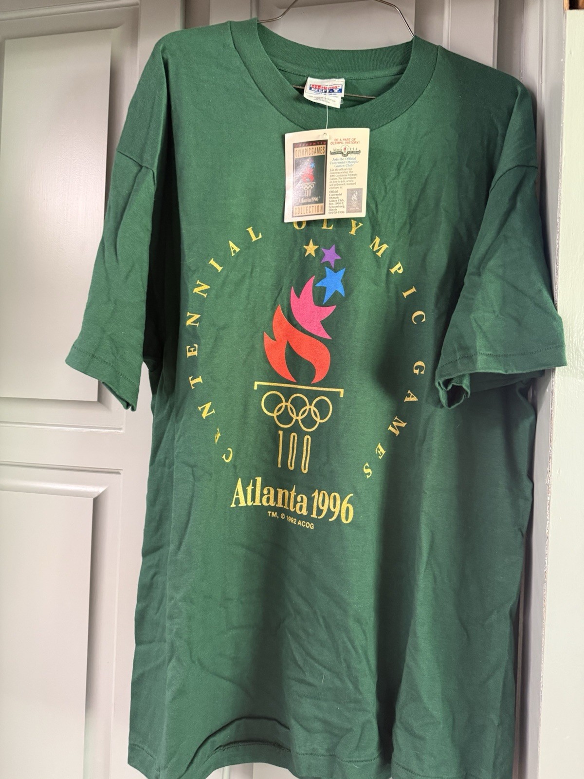 Vintage 1996 Atlanta Olympics Forest Green XL Tshirt 100% Cotton New with Tag