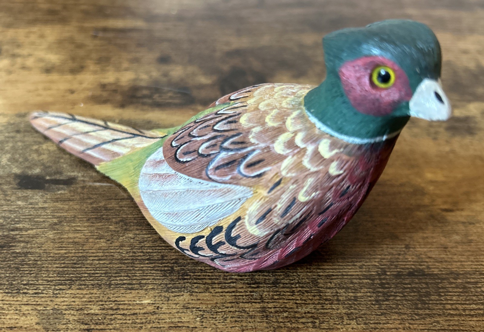 Vintage 1987 S. Stilwell Hand Carved & Painted Wooden Ring Necked Pheasant