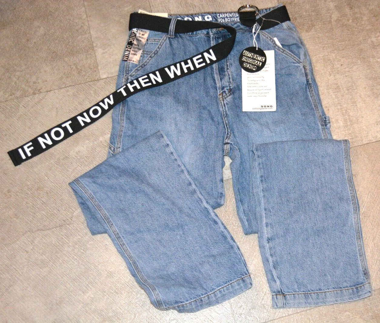 S.O.N.G. CARPENTER 90s BOYFRIEND JUNIOR JEANS BLUE PANTS COTTON DENIM 9/29 BELT