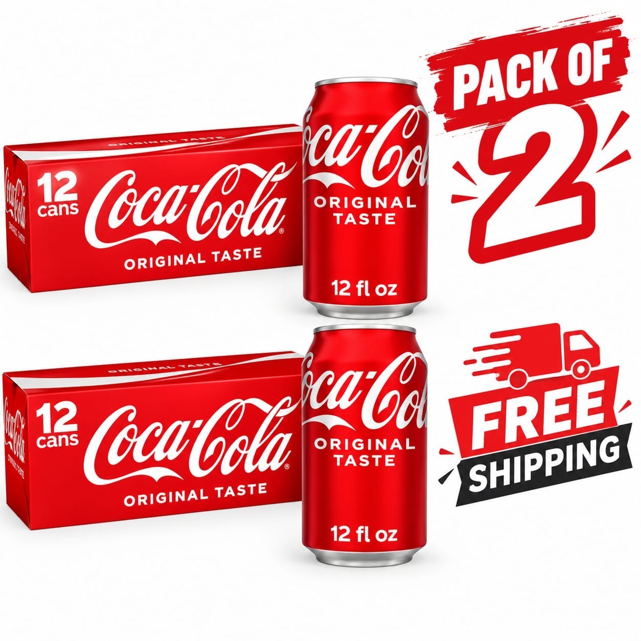 (2 PACK) Coca-Cola Soda Pop Fridge Pack Cans, 12 fl oz, 12 Pack - NEW