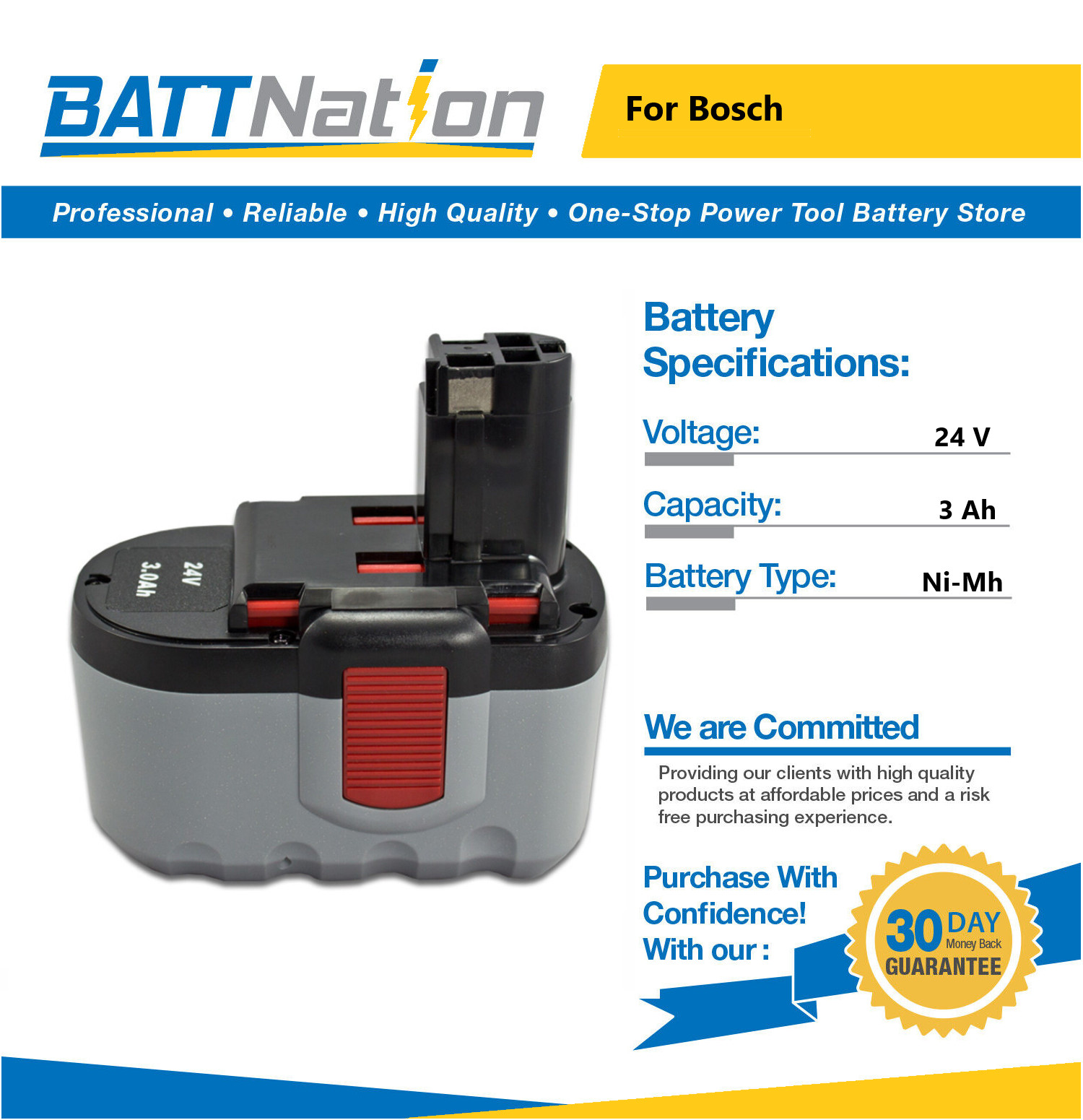 24V 3Ah NiMh Battery for Bosch BAT030 BAT031 BAT240 BAT299