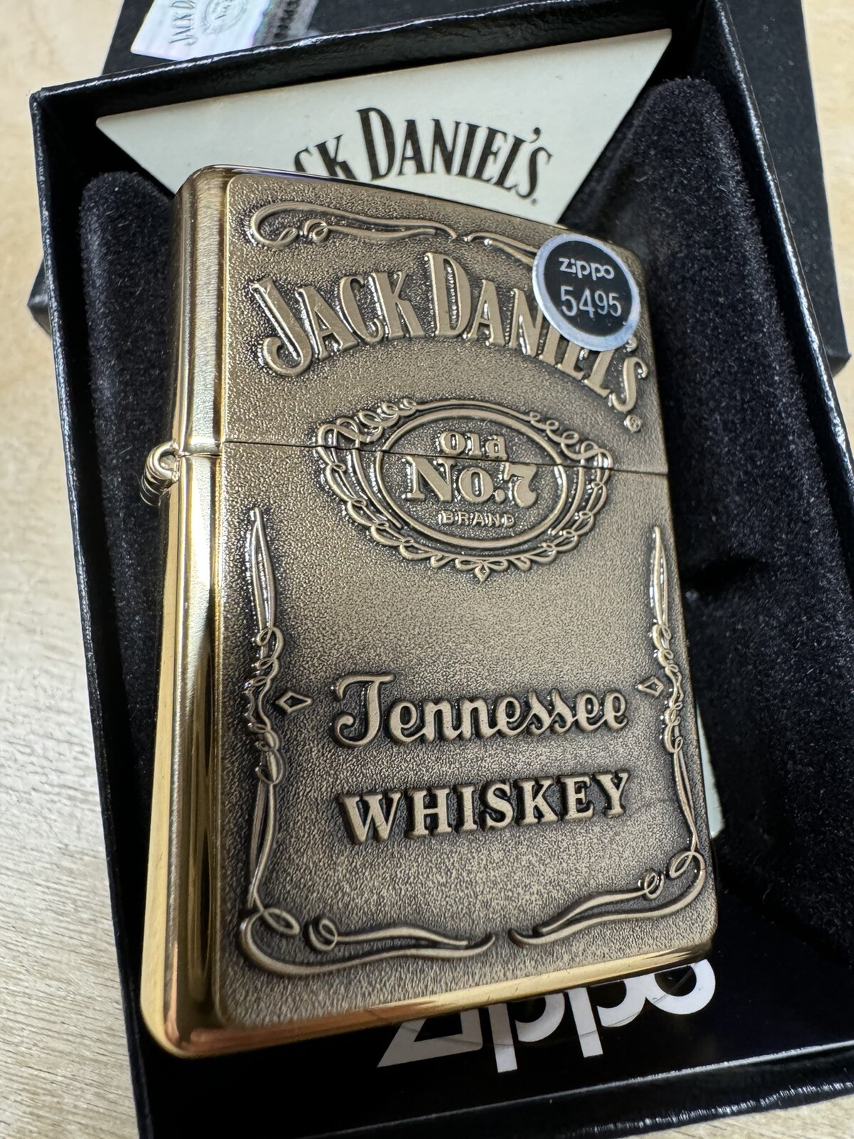 Zippo Jack Daniels Whiskey Textured Logo Lighter - Gold - 254BJD 428 - New