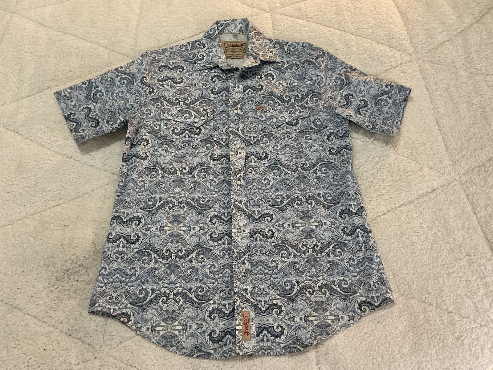 Rafter C Shirt Mens Blue Paisley Western Pearl Snap Pro Flex S/S Medium Rafter C Shirt Mens Blue Paisley Western Pearl Snap Pro Flex S/S Medium