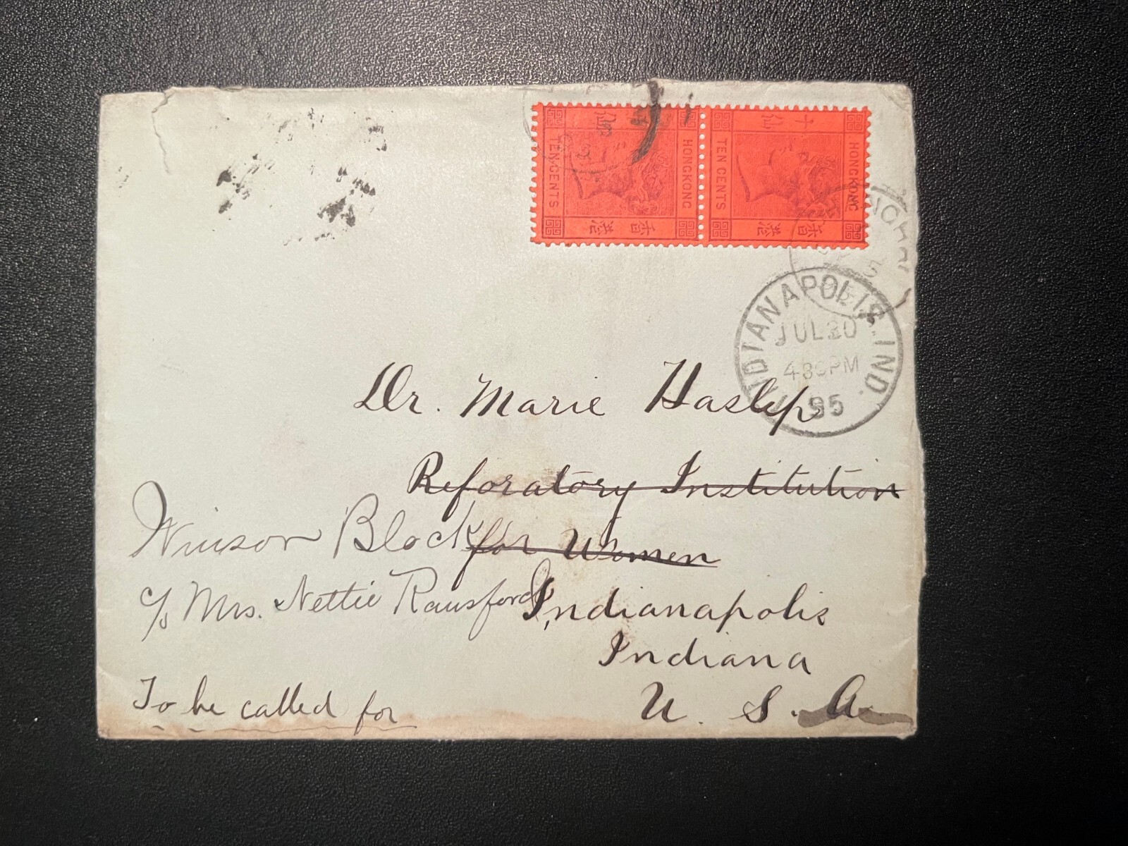 1895 British Hong Kong Cover to Indianapolis IN USA Marie Hasley 1895 British Hong Kong Cover to Indianapolis IN USA Marie Hasley
