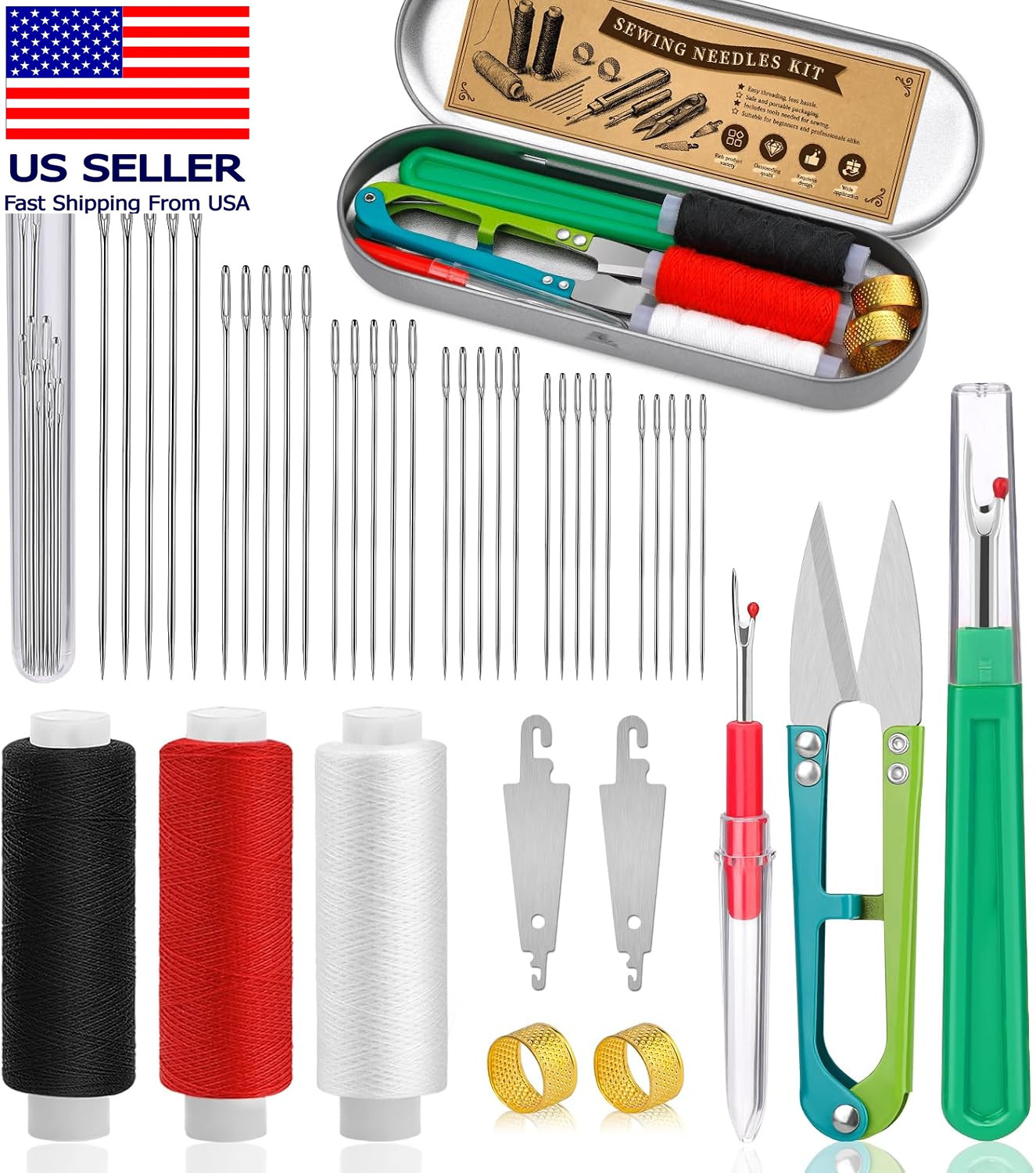 42 PCS Big Eye Steel Sewing Needles Kit Steel Needles for Hand Sewing 42 PCS Big Eye Steel Sewing Needles Kit Steel Needles for Hand Sewing