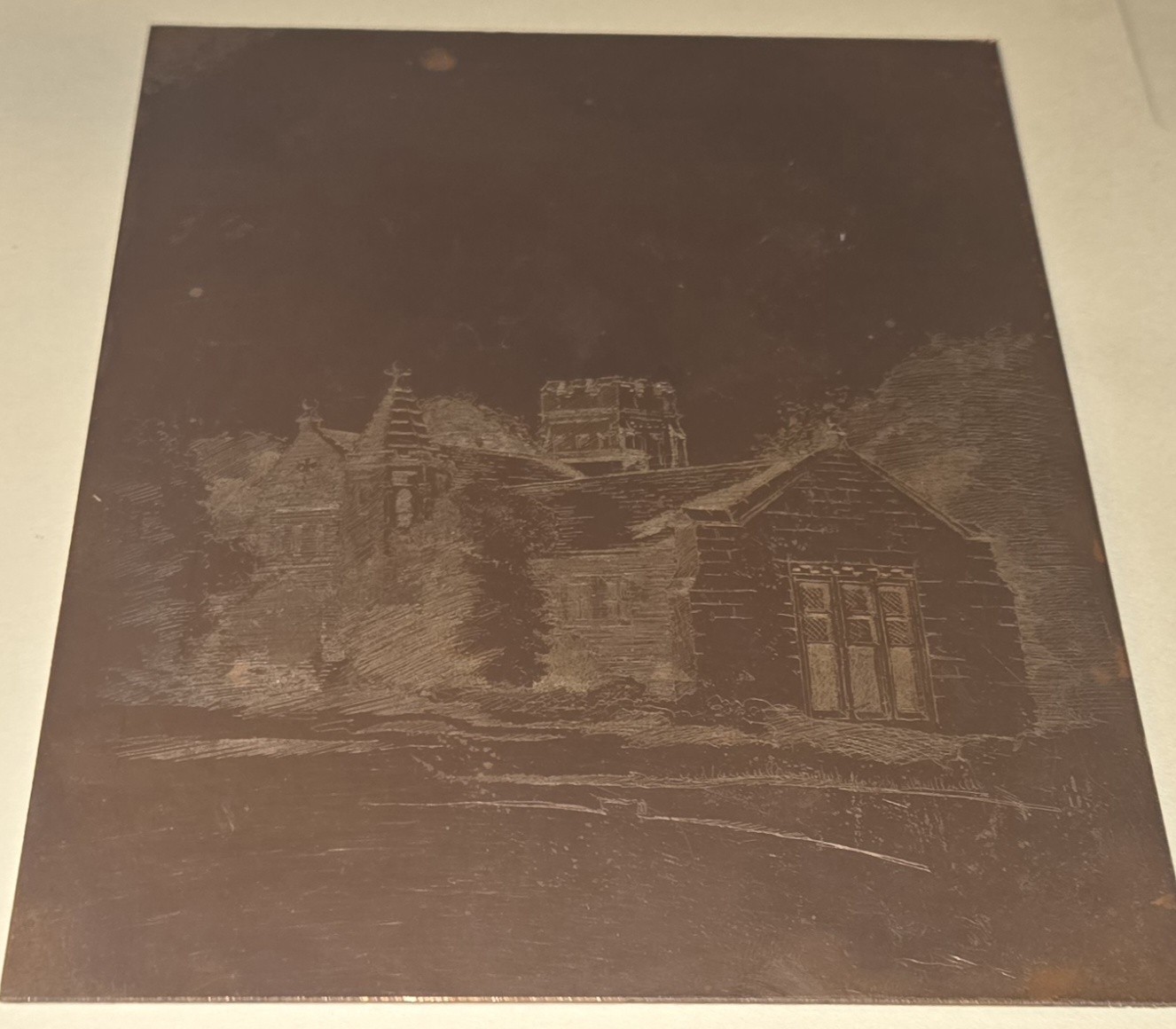 Antique Etched Copper Printing Plate 8x6 Architectural Manor Estate Matrix Block