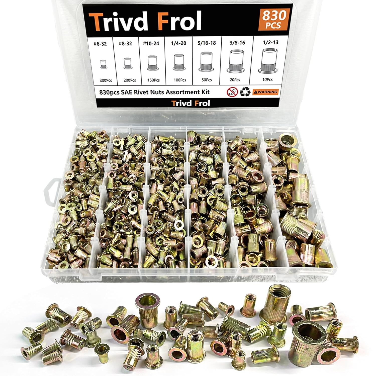 Trivd Frol 830PCS SAE Rivet Nut Tool Kit, 6-32 to 1/2-13 Trivd Frol 830PCS SAE Rivet Nut Tool Kit, 6-32 to 1/2-13