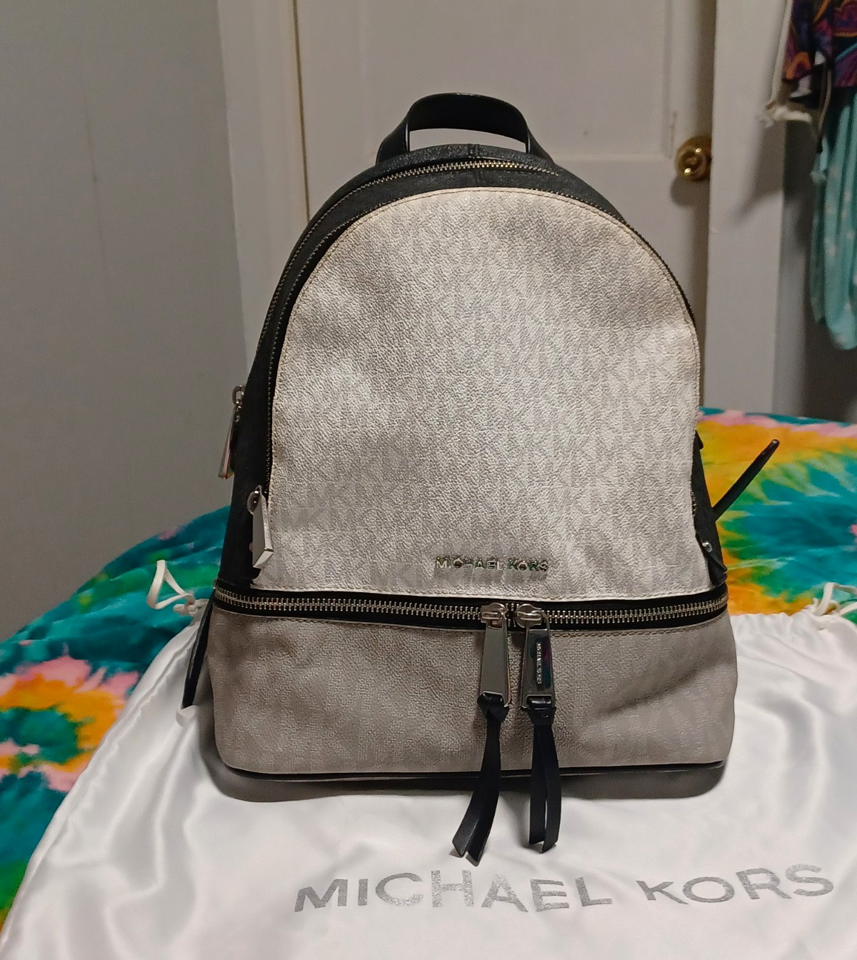 Michael Kors Rhea Medium Backpack Gray/Black Silver Hardware w/ Dust Bag Michael Kors Rhea Medium Backpack Gray/Black Silver Hardware w/ Dust Bag