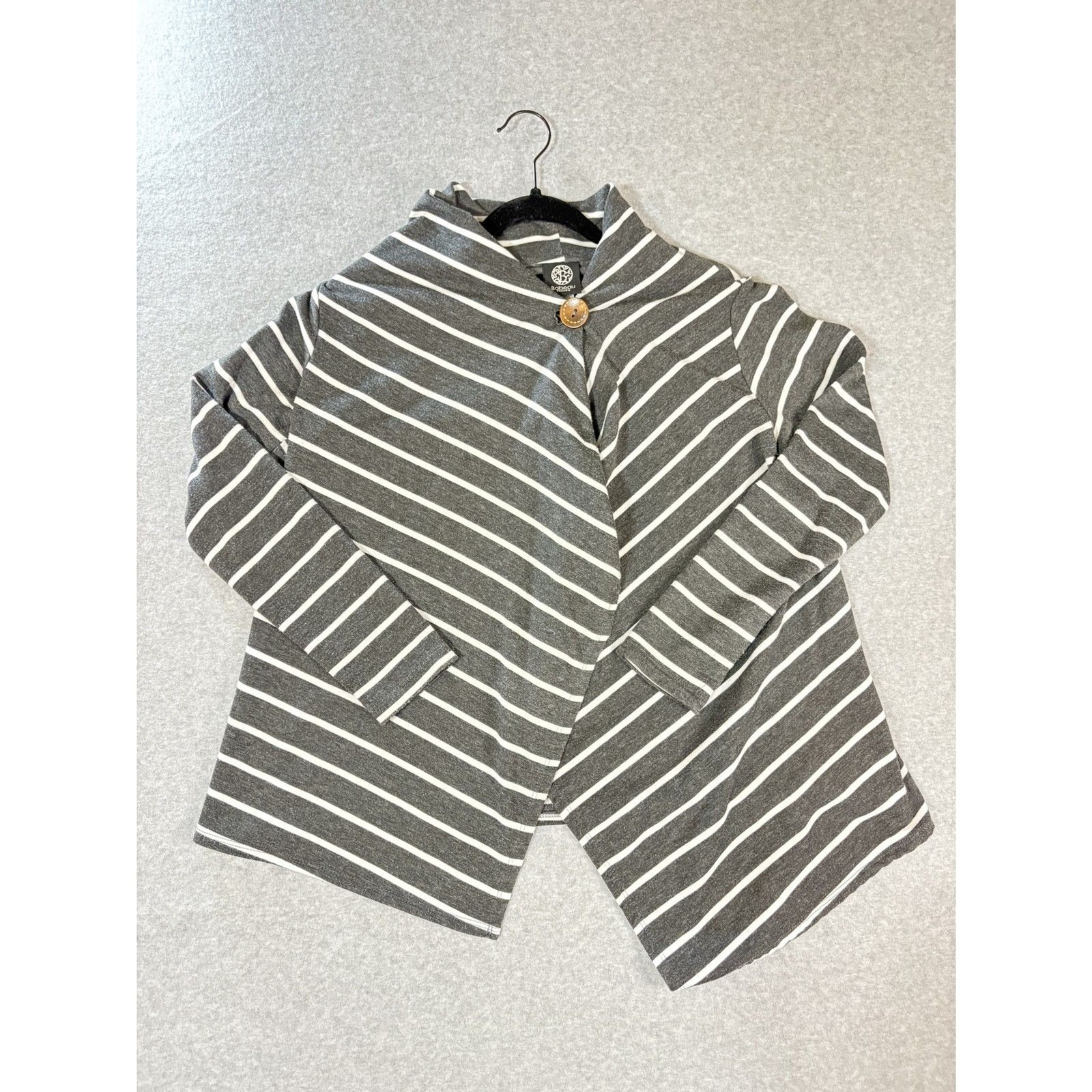Bobeau Petites Women’s SP Gray White Striped Cowl Neck Long Sleeve Tunic Top