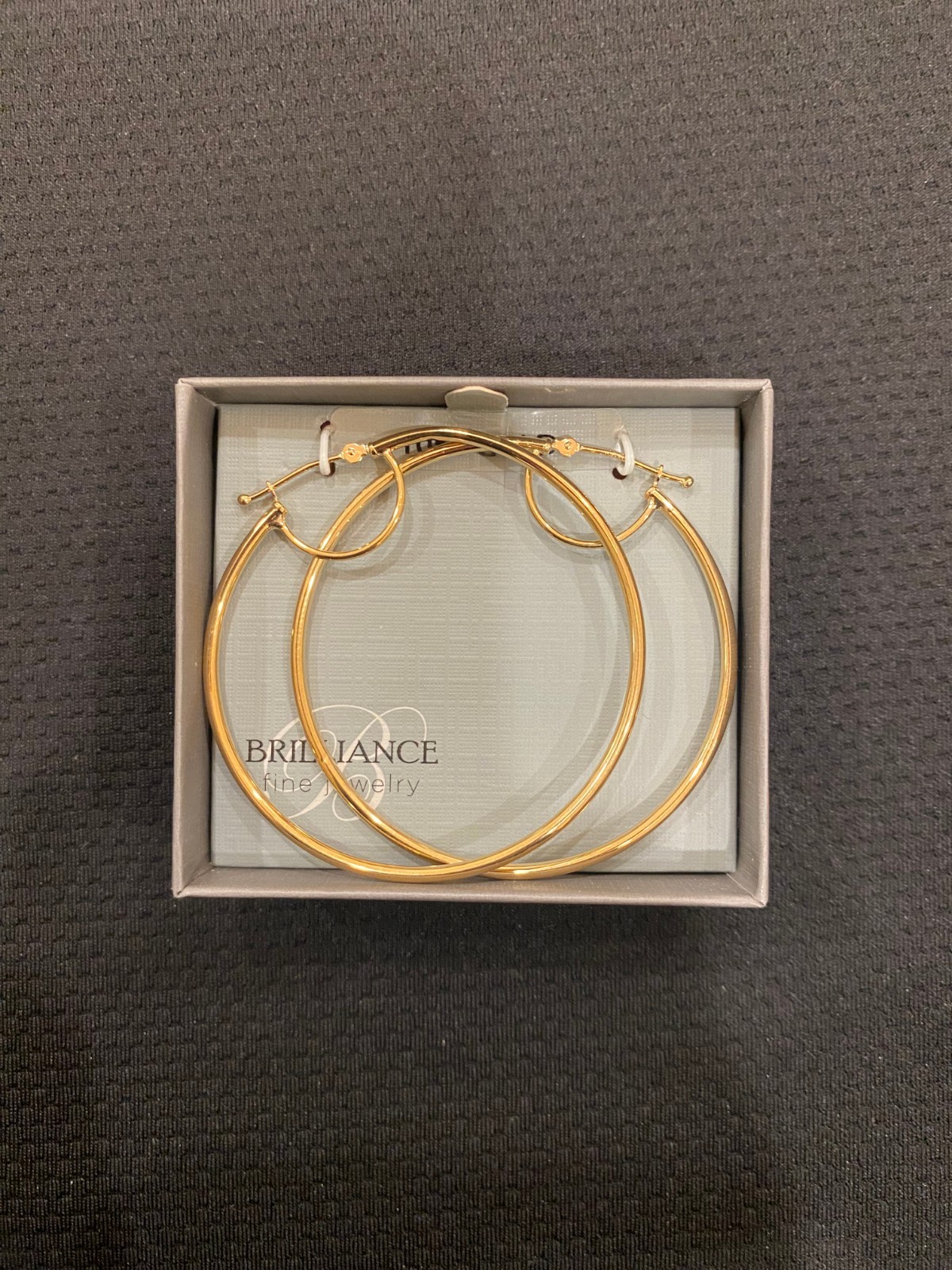 Brilliance 10K Yellow Gold Hoop Earrings 47mm x 1.8mm Hollow New in Package