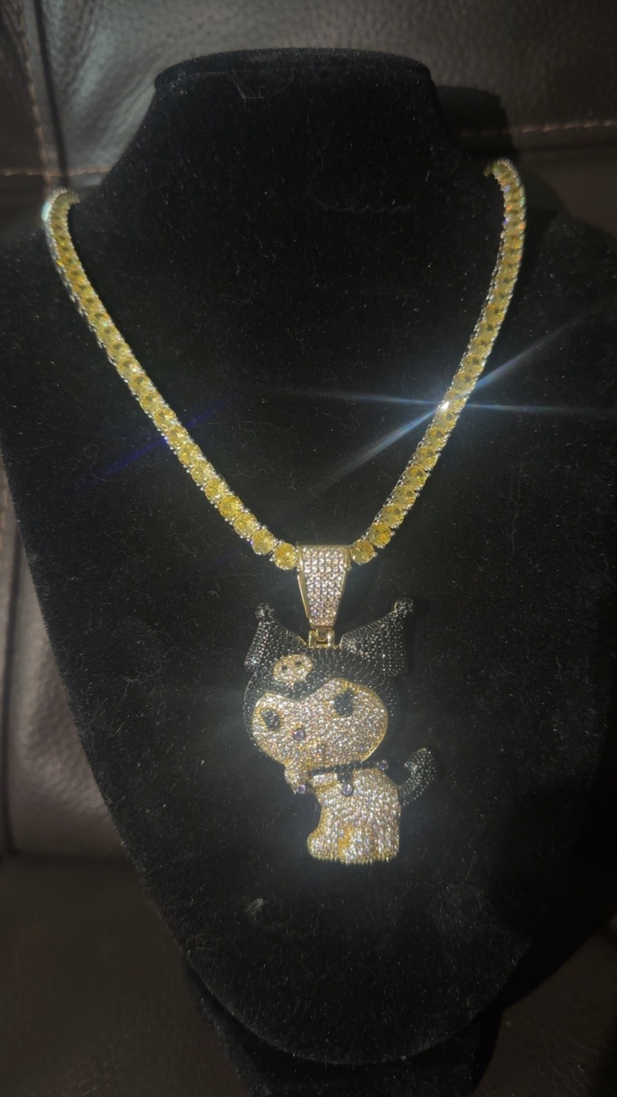 Kuromi Iced out Blind 5A CZ 14k plated pendant w/iced out5A Cz Tennis chain Kuromi Iced out Blind 5A CZ 14k plated pendant w/iced out5A Cz Tennis chain