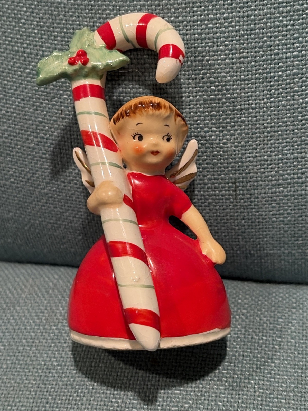Vintage 1956 Napco Ceramic Christmas Bell Angel Blonde Hair Candy Cane 3BX2239 Vintage 1956 Napco Ceramic Christmas Bell Angel Blonde Hair Candy Cane 3BX2239