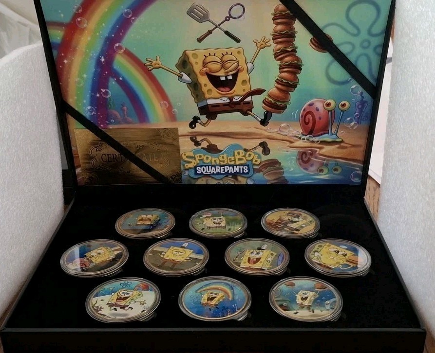 24K Gold Plated Sponge Bob Square Pants  Collectible Encapsulated Coin Set Of 10