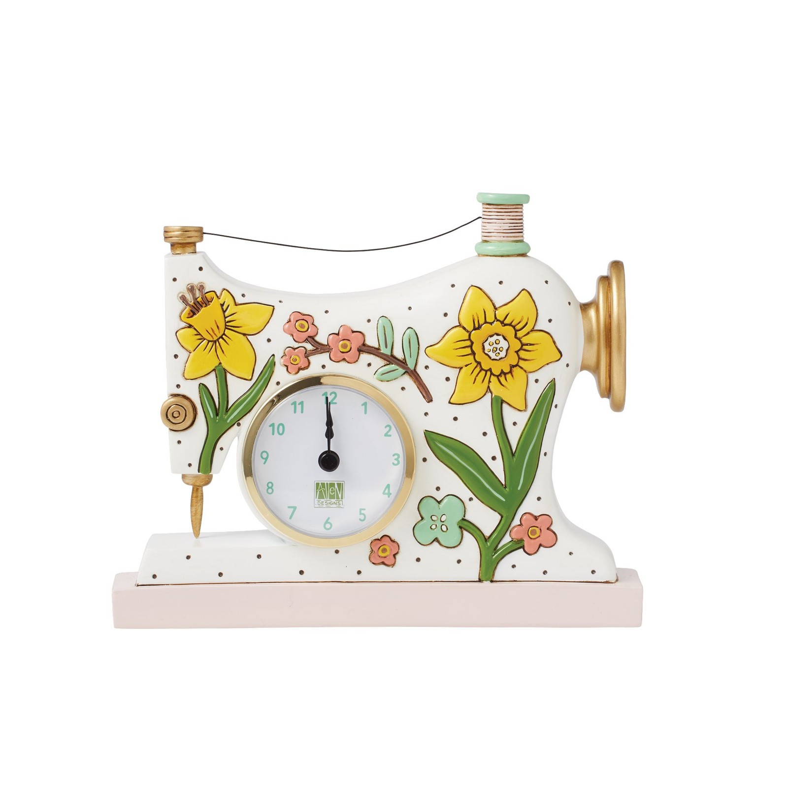 Enesco Allen Designs Sew Happy Vintage Sewing Machine Sculpted Desk Clock