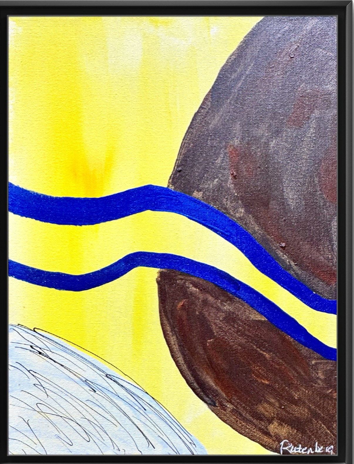 Organic Shape Rutenberg Original Abstract Mixed Media Painting Canvas 9x12 051
