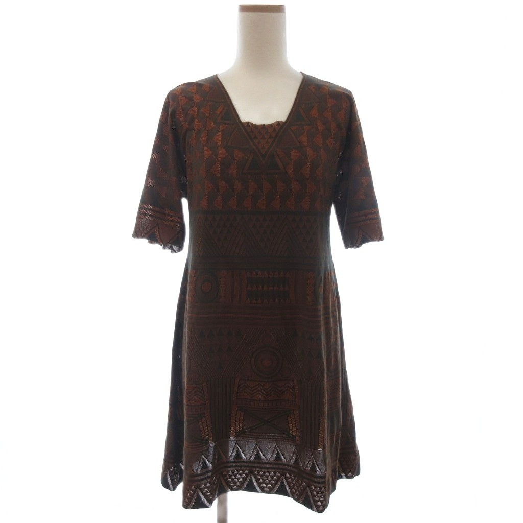 Pleats Please Issey Miyake Tunic Dress Short Sleeve Geometric Orange JP Size 3