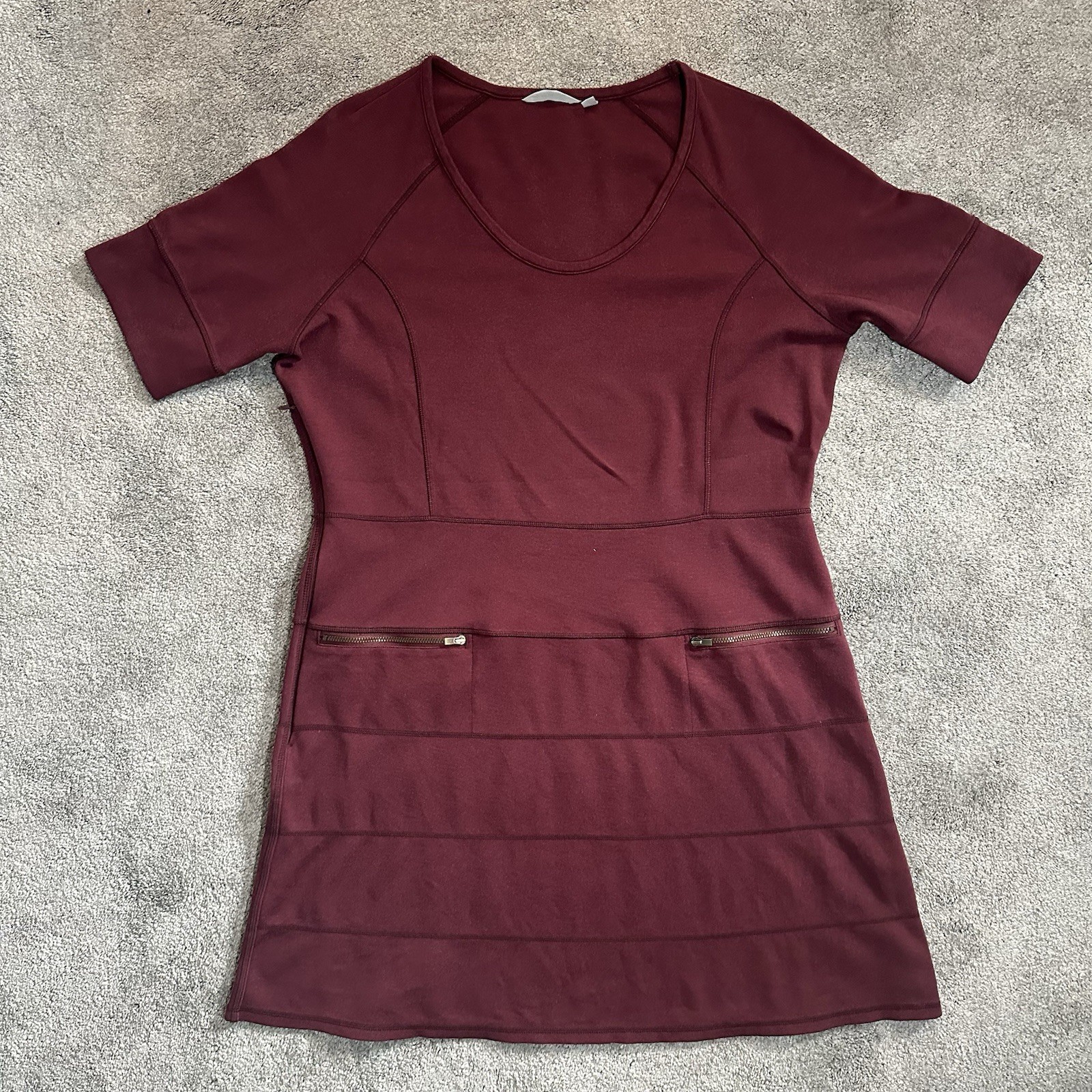 Athleta Strata Dress Womens 1X Burgundy Wine Purple Zip Pockets Ponte Travel Athleta Strata Dress Womens 1X Burgundy Wine Purple Zip Pockets Ponte Travel