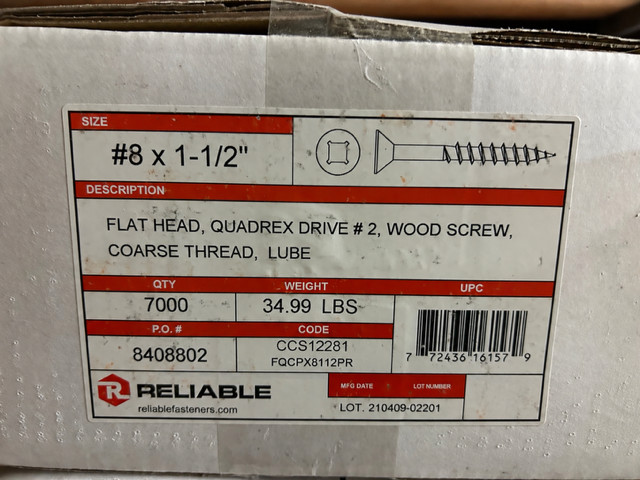 Reliable FQCPX8112PR #8 x 1-1/2\