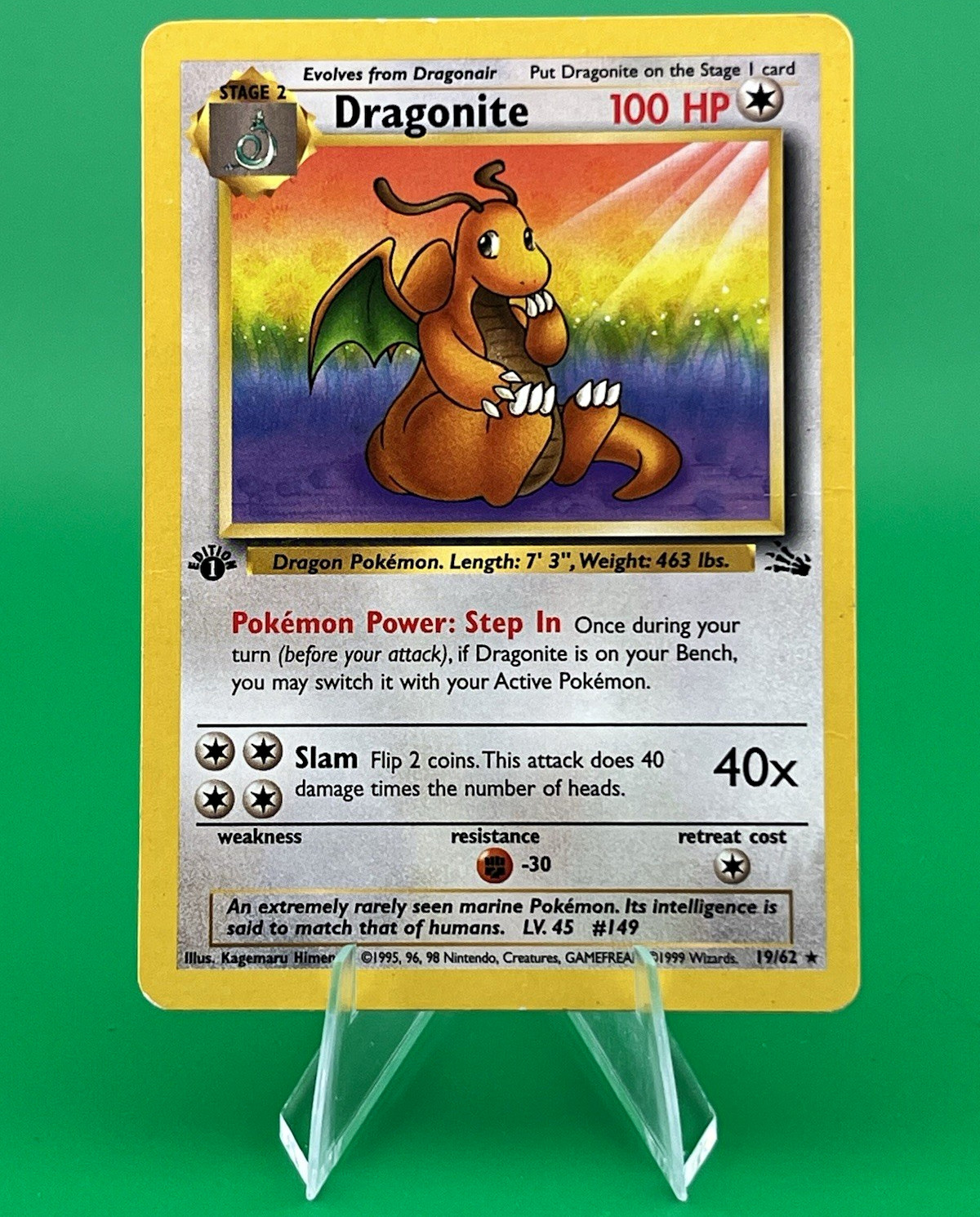 Dragonite 19/62 Fossil 1st Edition Regular WOTC MP