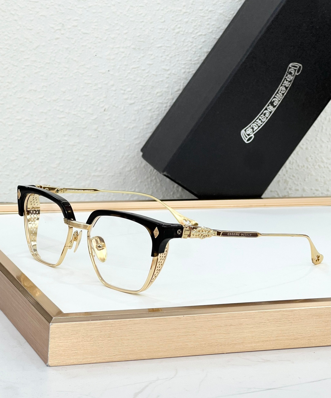 Chrome H LGMA Black Gold Eyeglasses Square Optical Glasses Frame