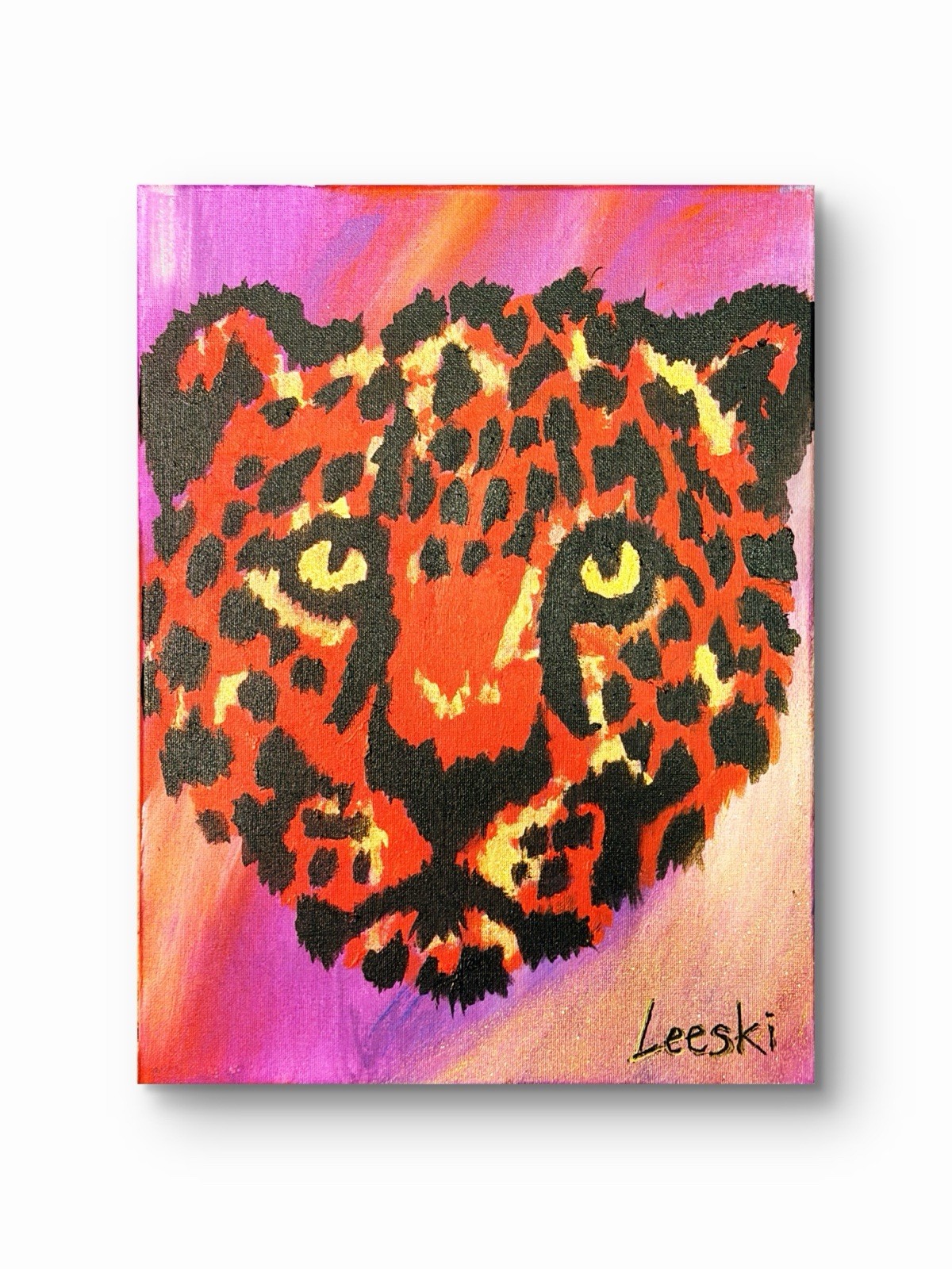 Golden Eyed Leopard Original 14x11 Acrylic Painting By Leeski