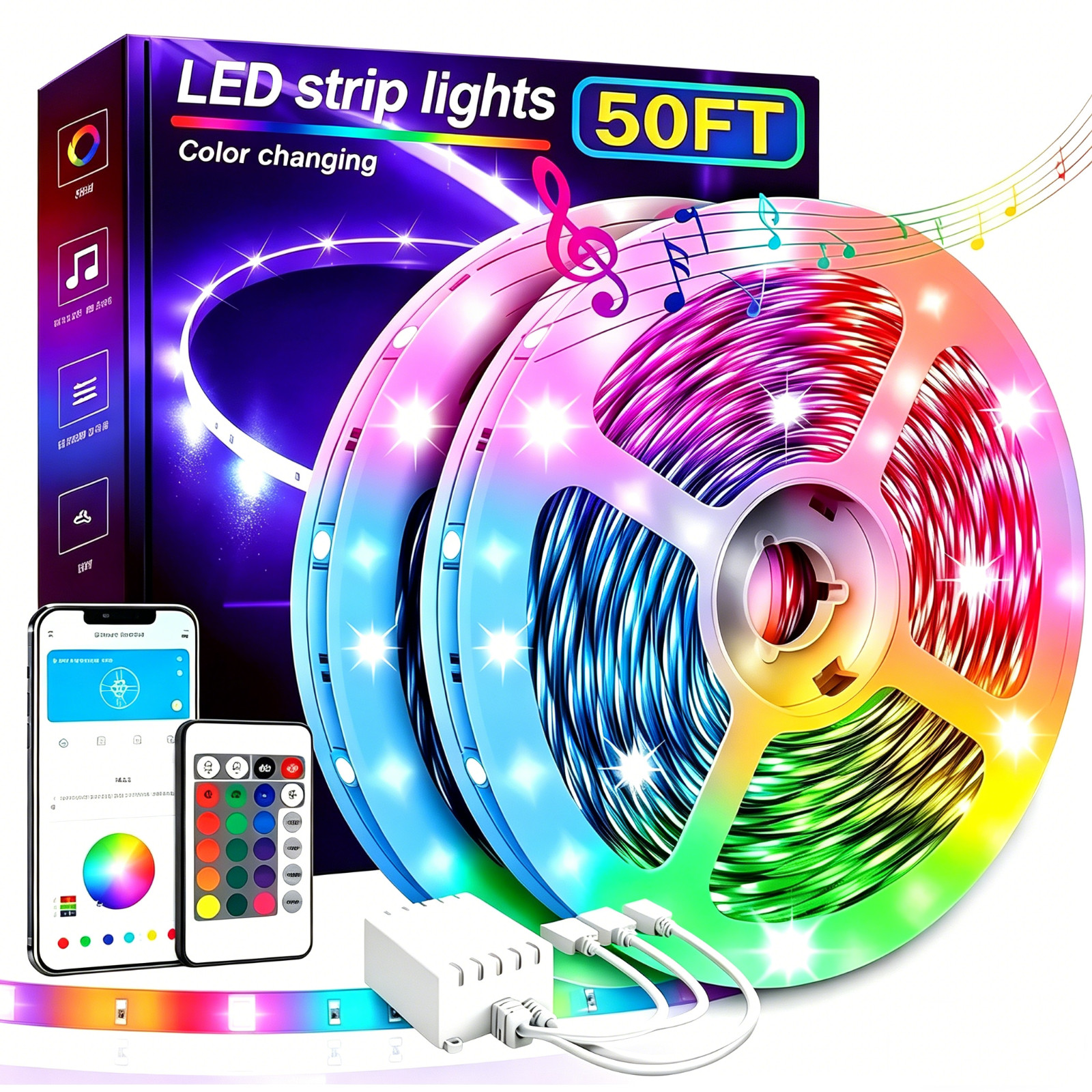50FT Waterproof LED Strip Lights, APP & Voice Control, RGB Outdoor Indoor Lights 50FT Waterproof LED Strip Lights, APP & Voice Control, RGB Outdoor Indoor Lights