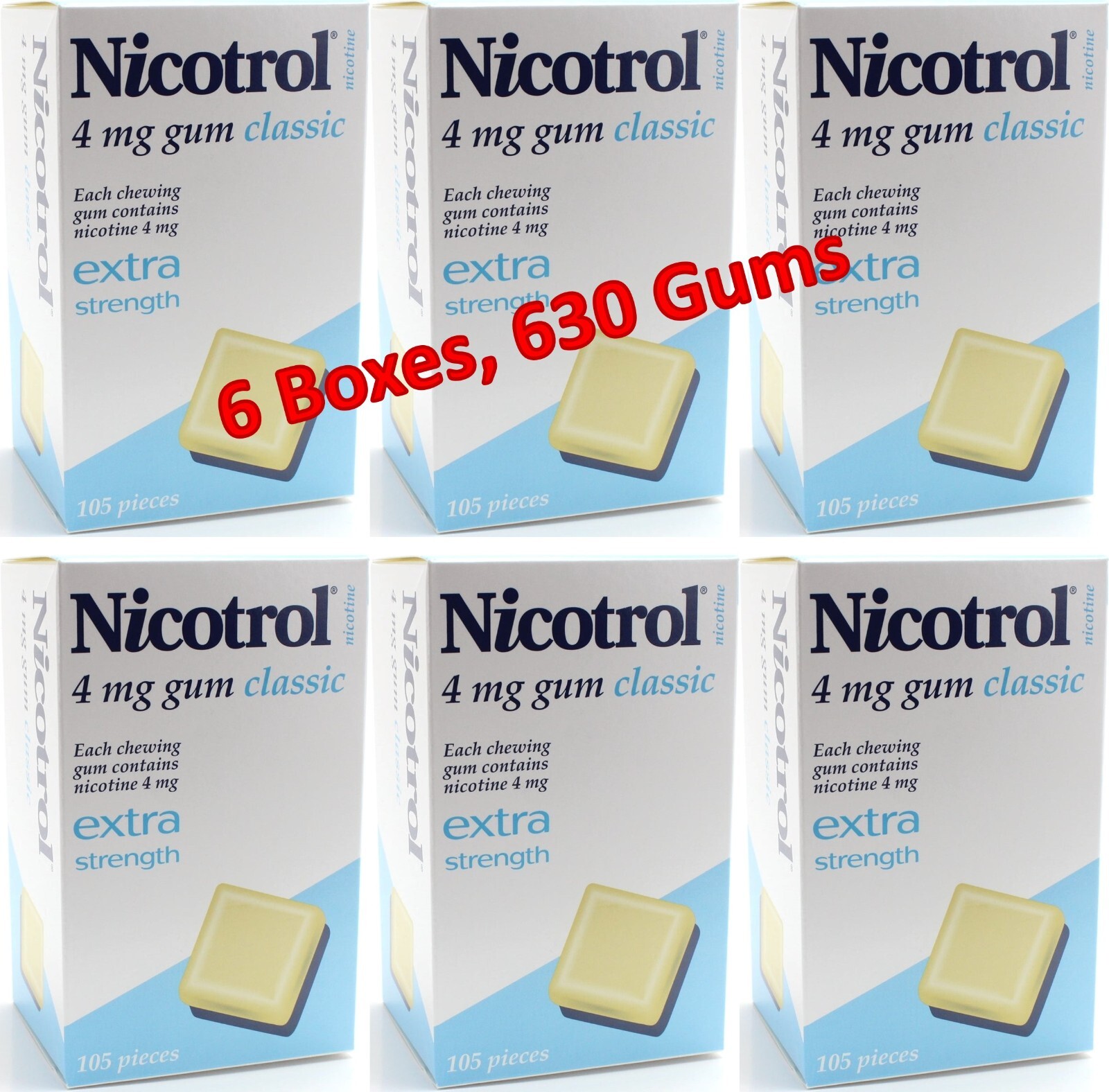 Nicotrol Nicotine Gum 4mg Classic. 6 Boxes of 105 Gums. Total 630. Exp 04/2028