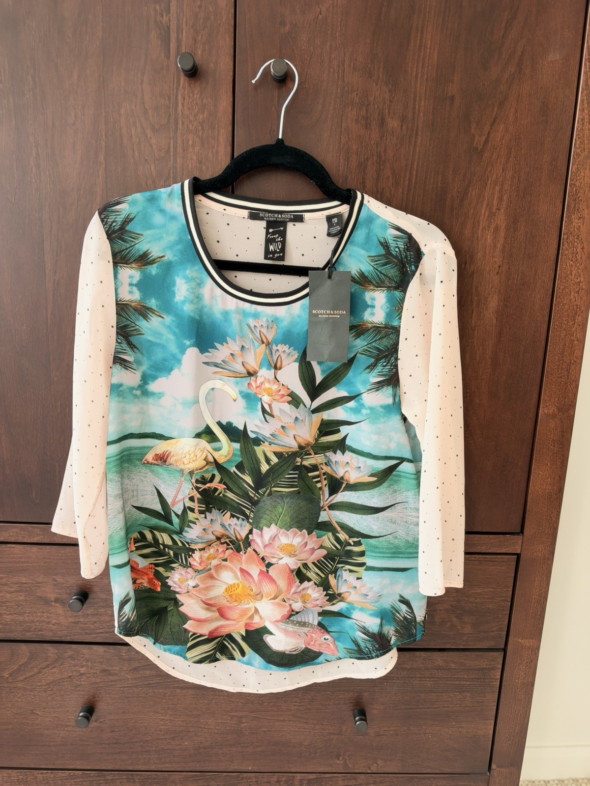 Scotch & Soda Exotic Print Semi Sheer T Shirt/Top Woman\'s Size Small 1 NWT