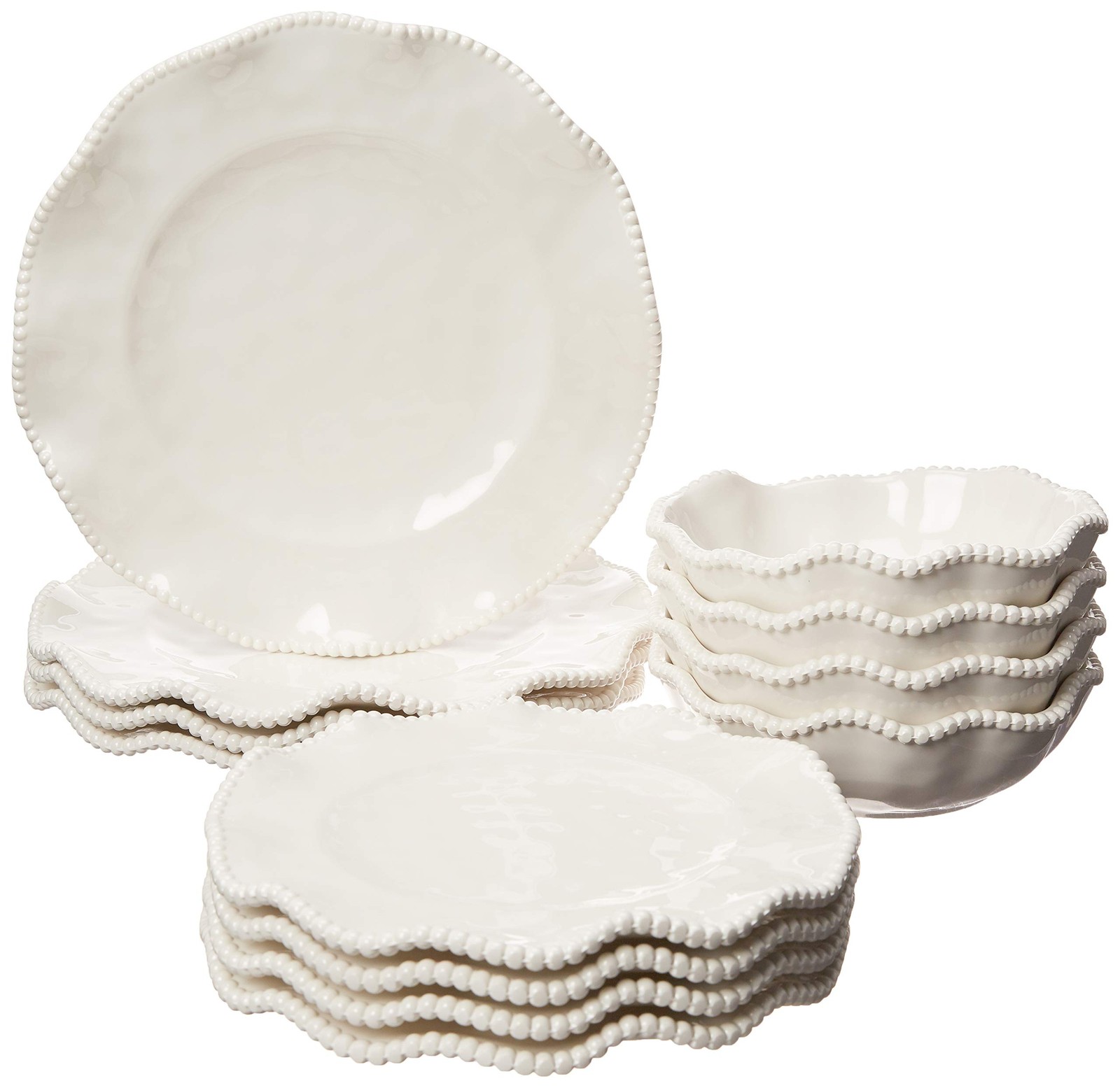 Certified International Perlette Off-White Beaded 12-Piece Dinnerware Set 4/4/4