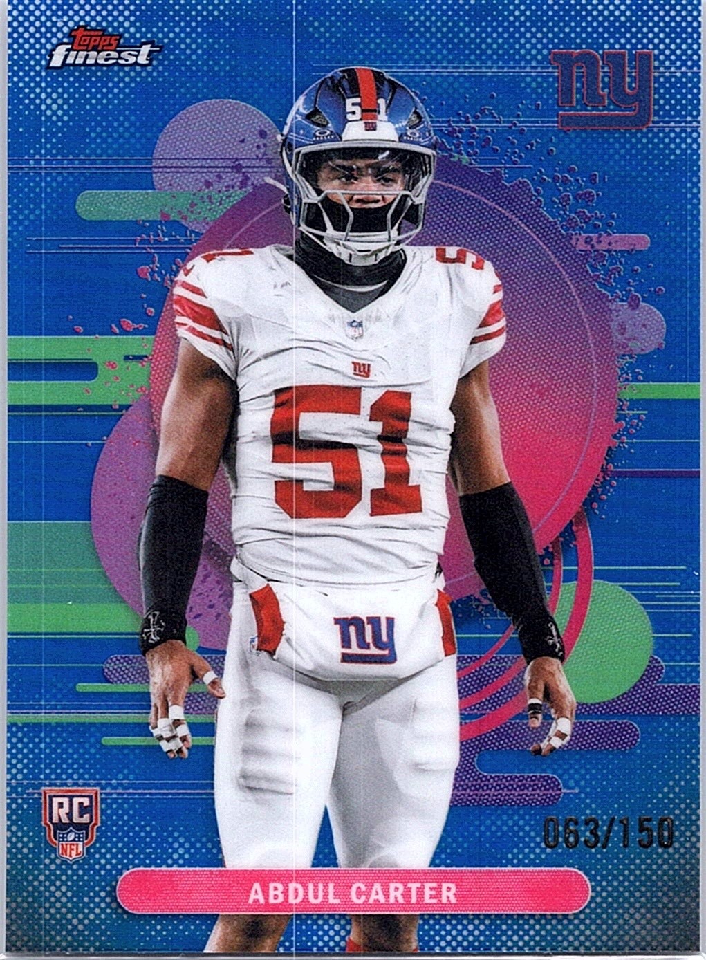 2025 Topps Finest - Uncommon Abdul Carter #121 Blue Refractor /150 (RC)