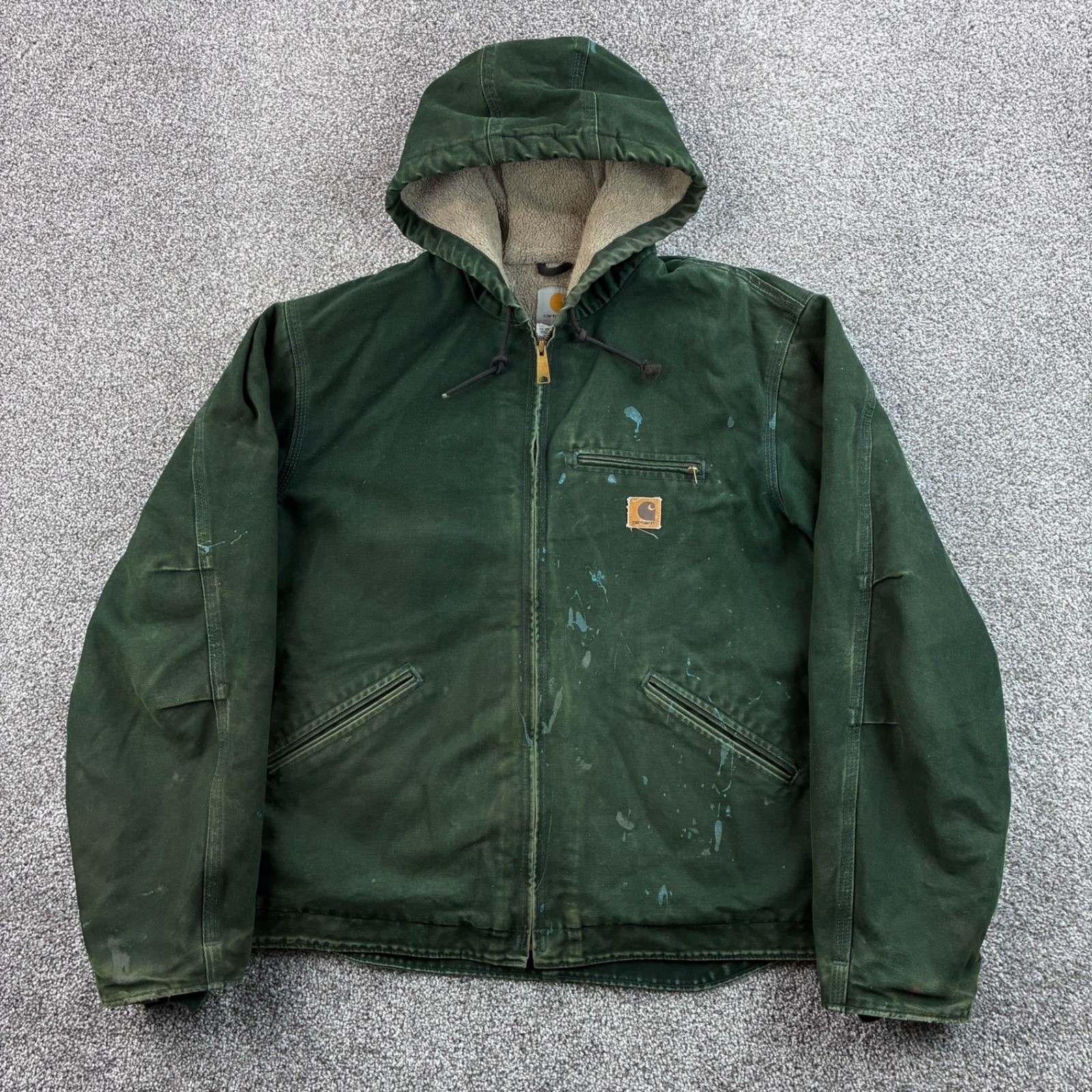 Vintage Carhartt Hooded Detroit Jacket Men Large Green Canvas Sandstone J141 SPC