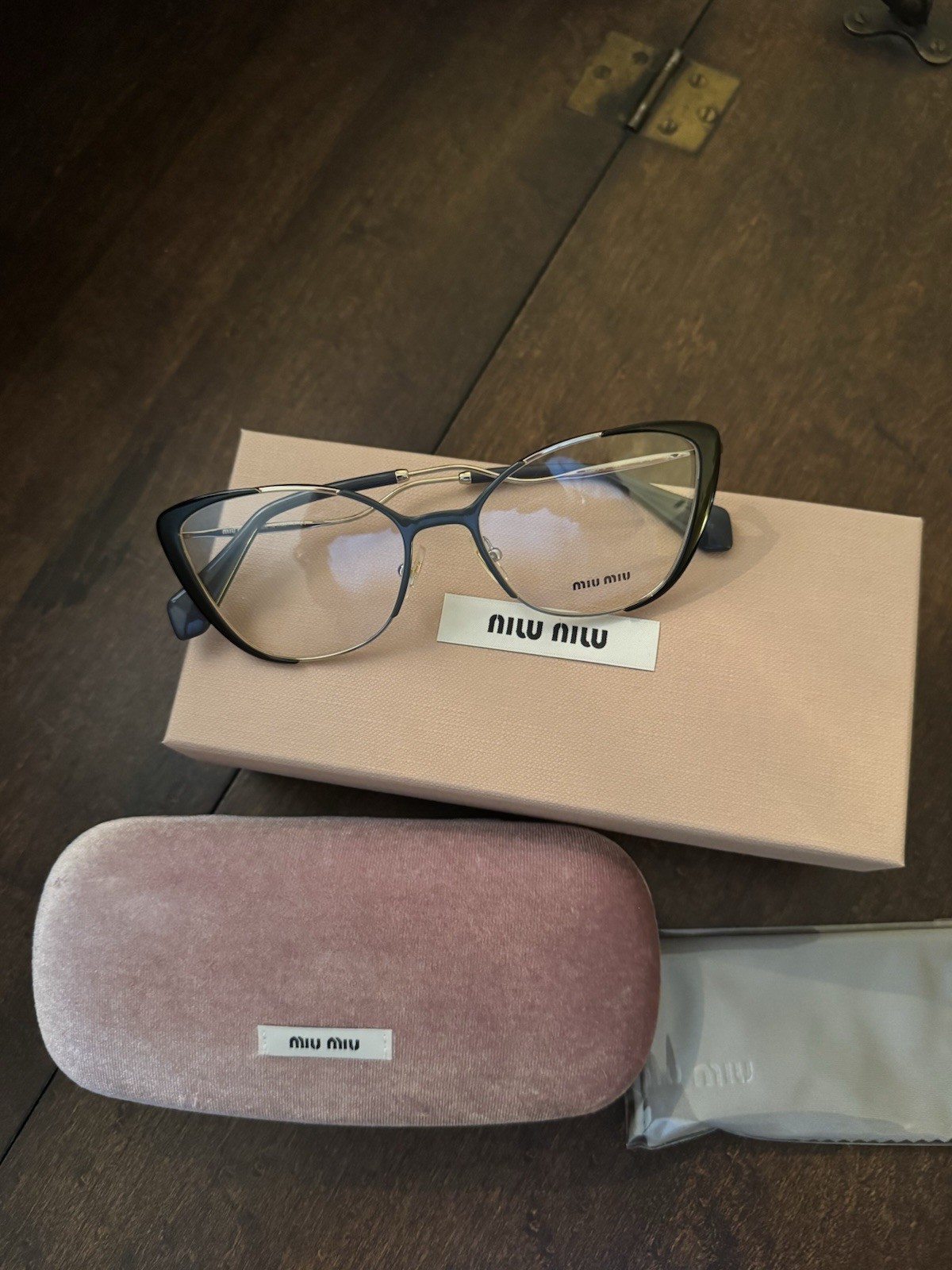 NEW Miu Miu VMU 51Q VYD-1O1 Black Gold Metal Eyeglasses 53 Italy Case Authentic