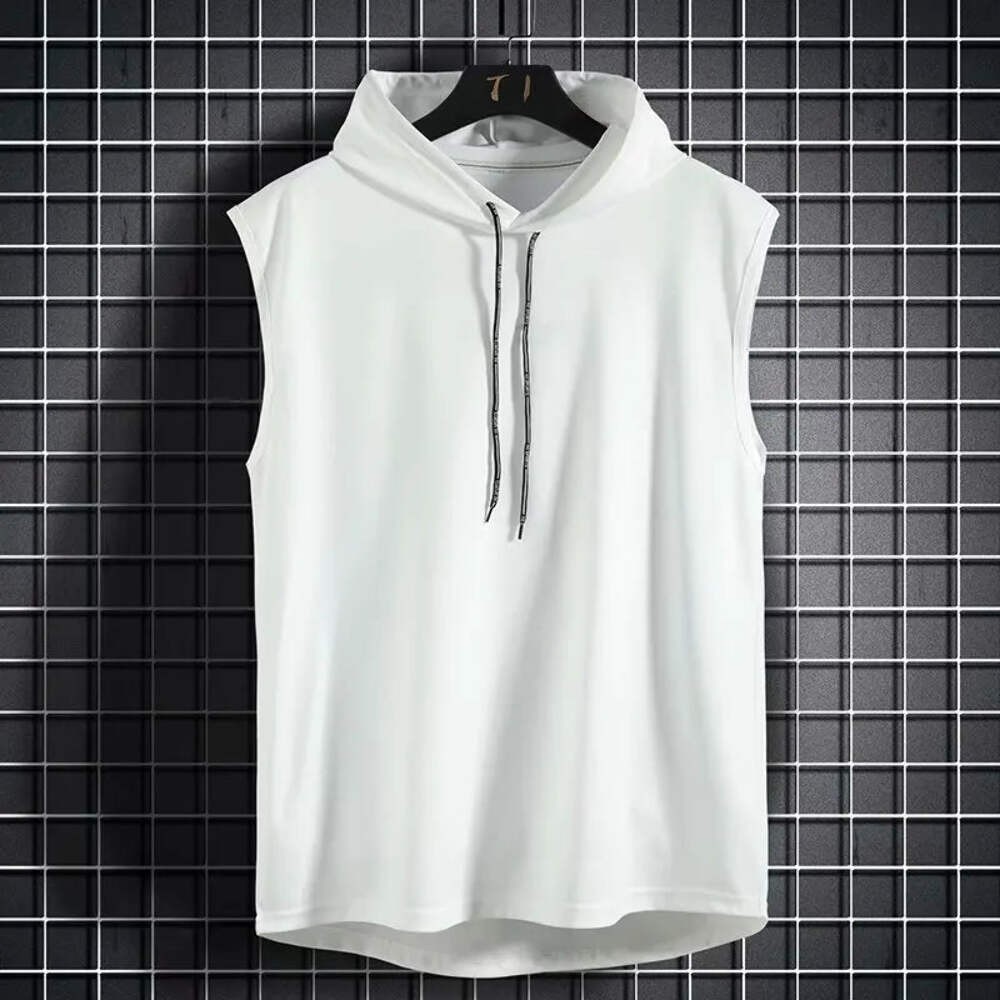 Solid Color 2023 Brand New Men\'s Tank Tops Vest Sleeveless Tees For Male Hooded