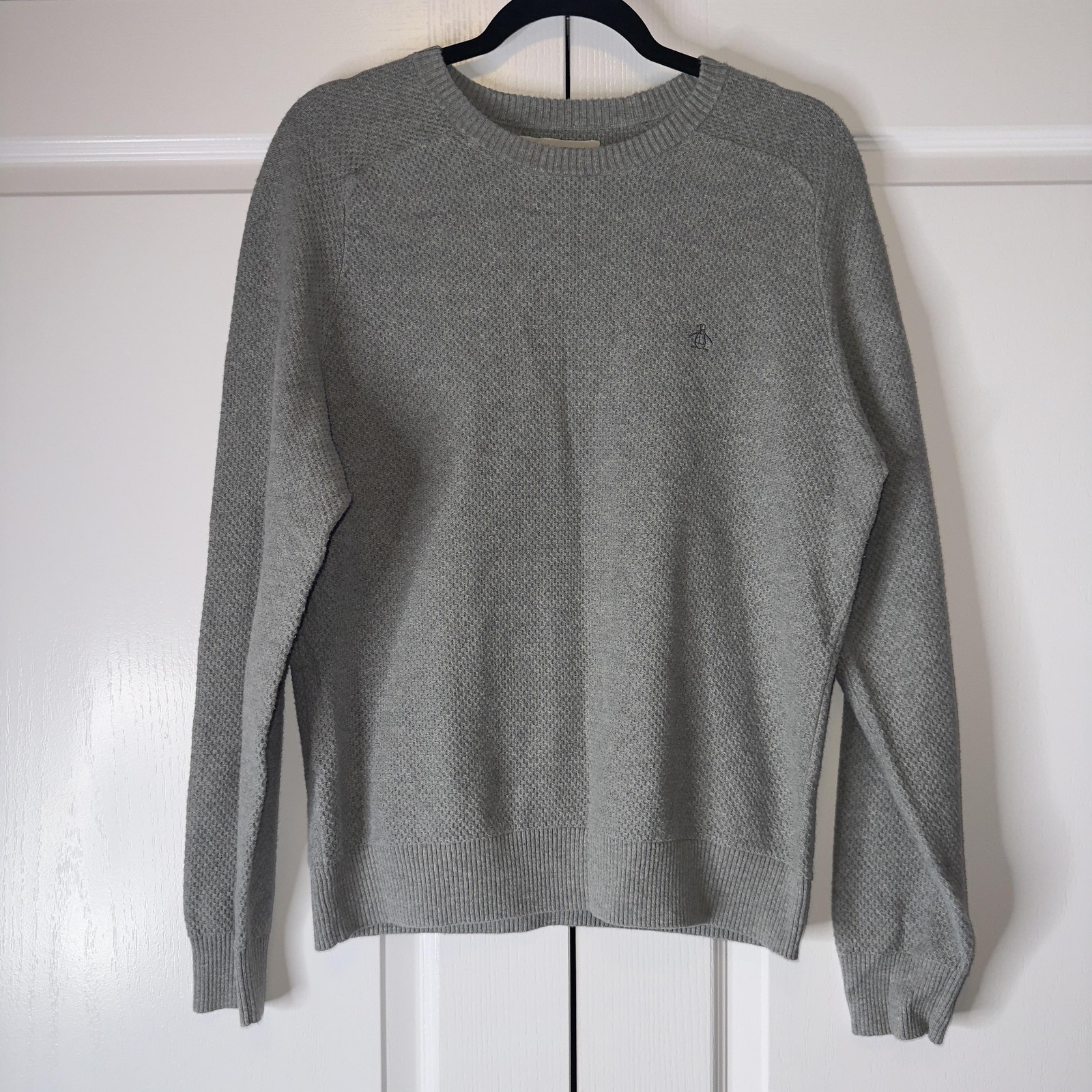 Original Penguin Sweater Mens Large Gray Crewneck Textured Knit Pullover Logo