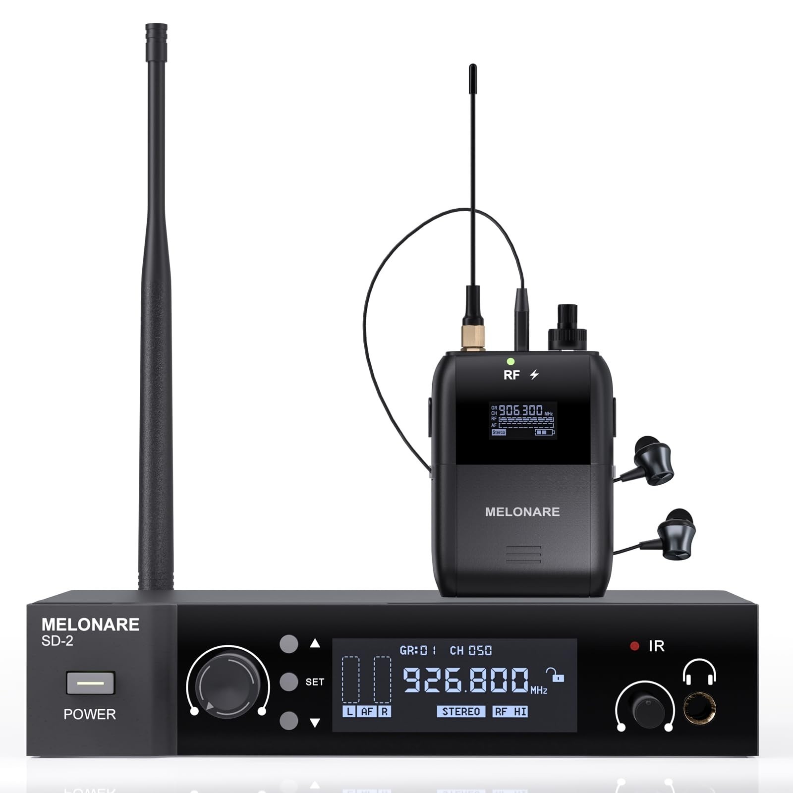 MELONARE Wireless IEM System Auto Scan Stereo SD-2-1R | 50 Frequencies, 164 f...