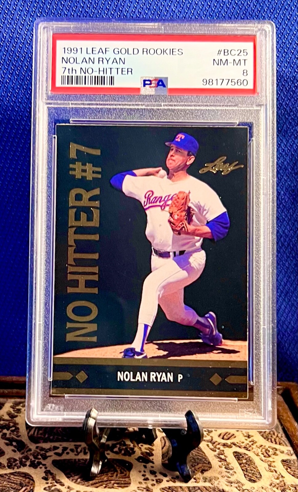 1991 Leaf GOLD Rookies Nolan Ryan 7th No Hitter #BC25 RANGERS PSA 8 MINT 1991 Leaf GOLD Rookies Nolan Ryan 7th No Hitter #BC25 RANGERS PSA 8 MINT