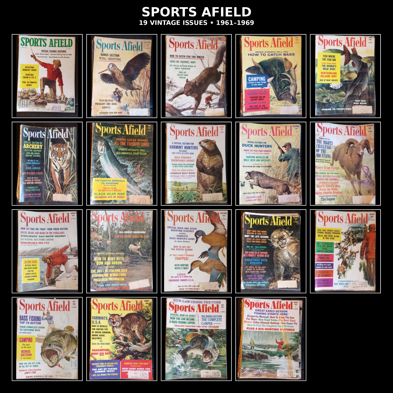VINTAGE SPORTS AFIELD MAGAZINE COLLECTION – 19 ORIGINAL ISSUES – 1961–1969