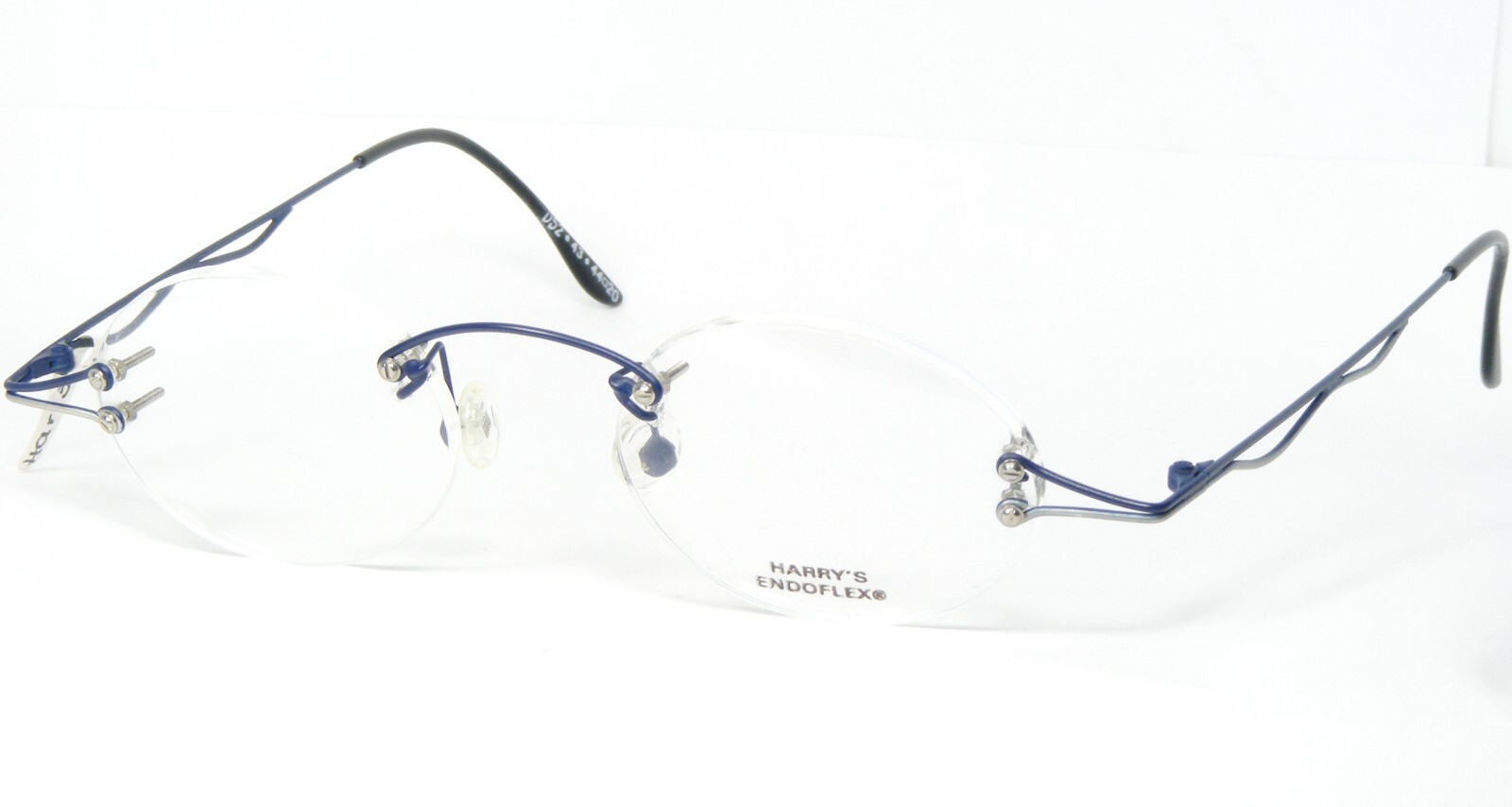 Vintage HARRY\'S ENDOFLEX 052 43 BLUE EYEGLASSES GLASSES RIMLESS 44-20-140mm