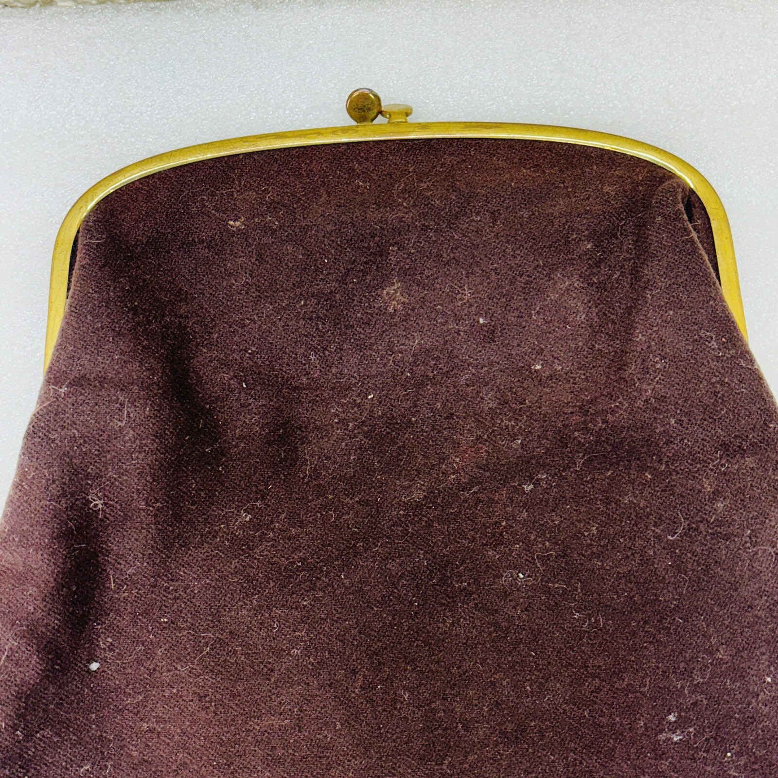 VTG‼ Ingber Jemco Brown Velvet Clutch Bag Gold Tone Kisslock Clasp NO CHAIN