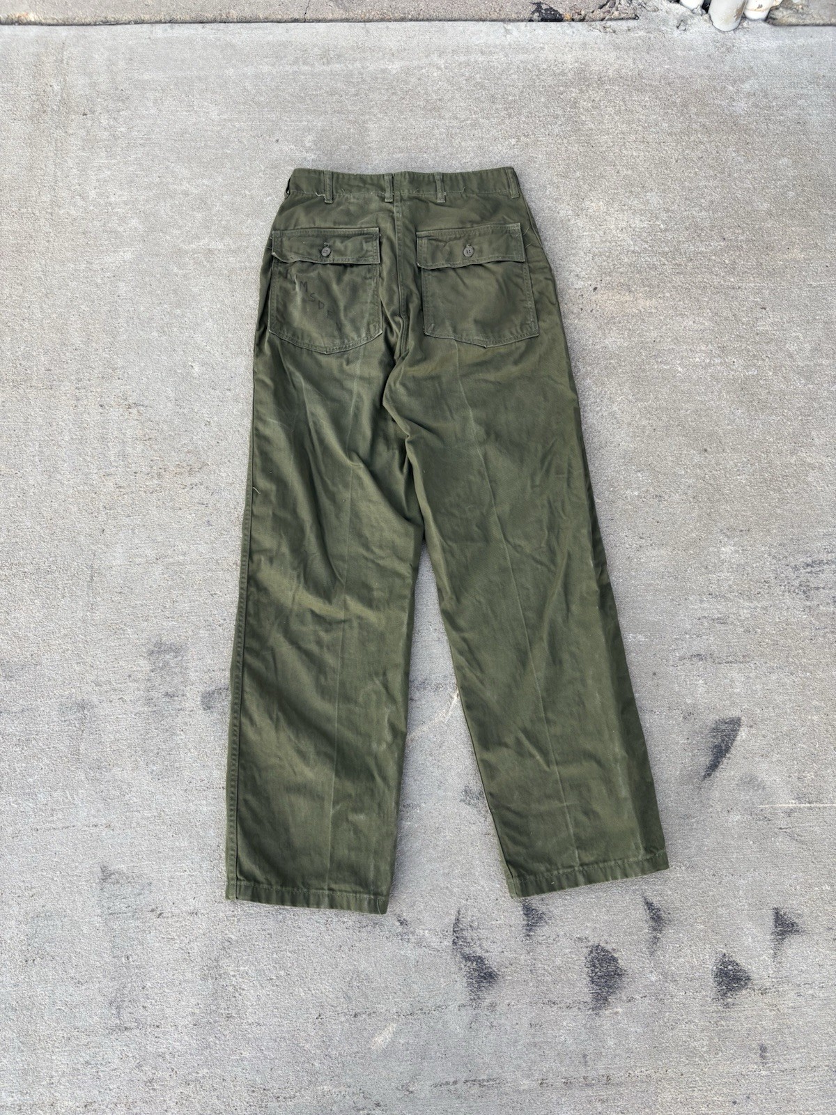 Vintage 60s 70s OG-107 US Military Fatigue Pants Olive Sateen 32x31 Stenciled Vintage 60s 70s OG-107 US Military Fatigue Pants Olive Sateen 32x31 Stenciled