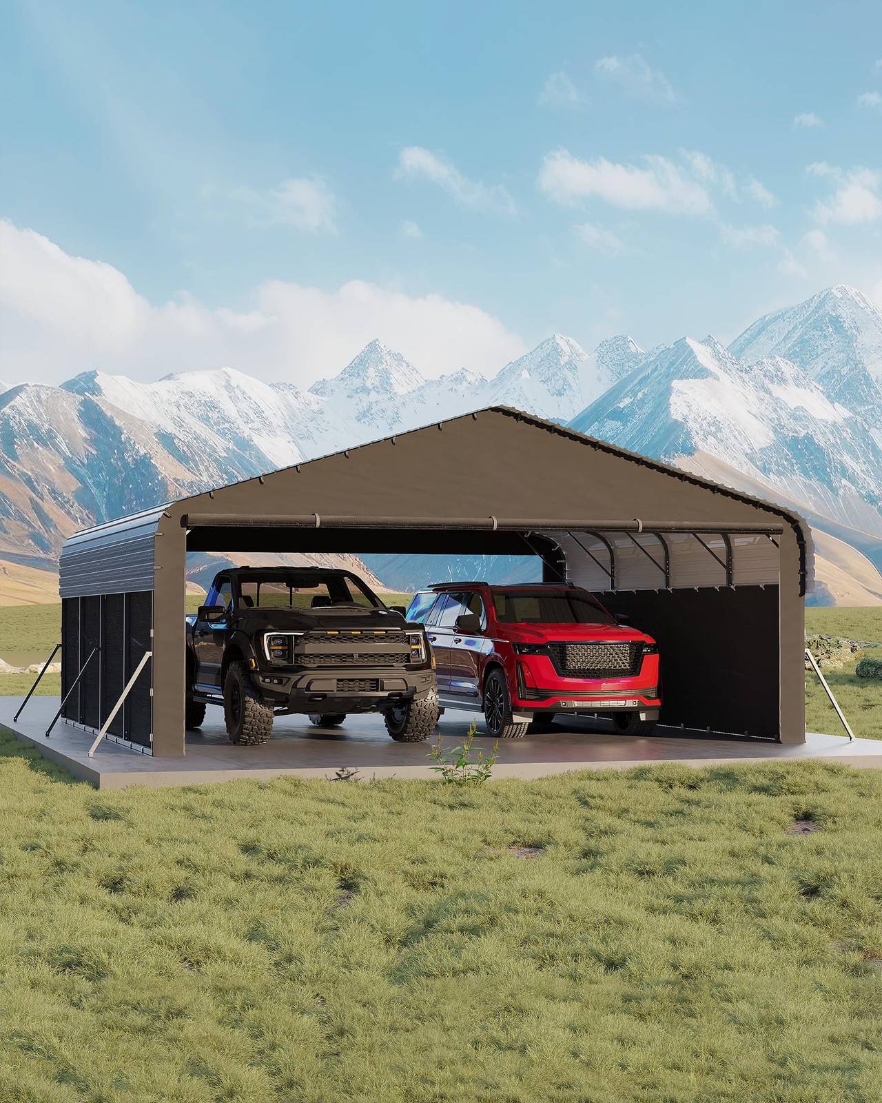 20\'X20\'X10\' Metal Carport Heavy Duty All-Weather Carport 220 g Tarp for 2 Cars