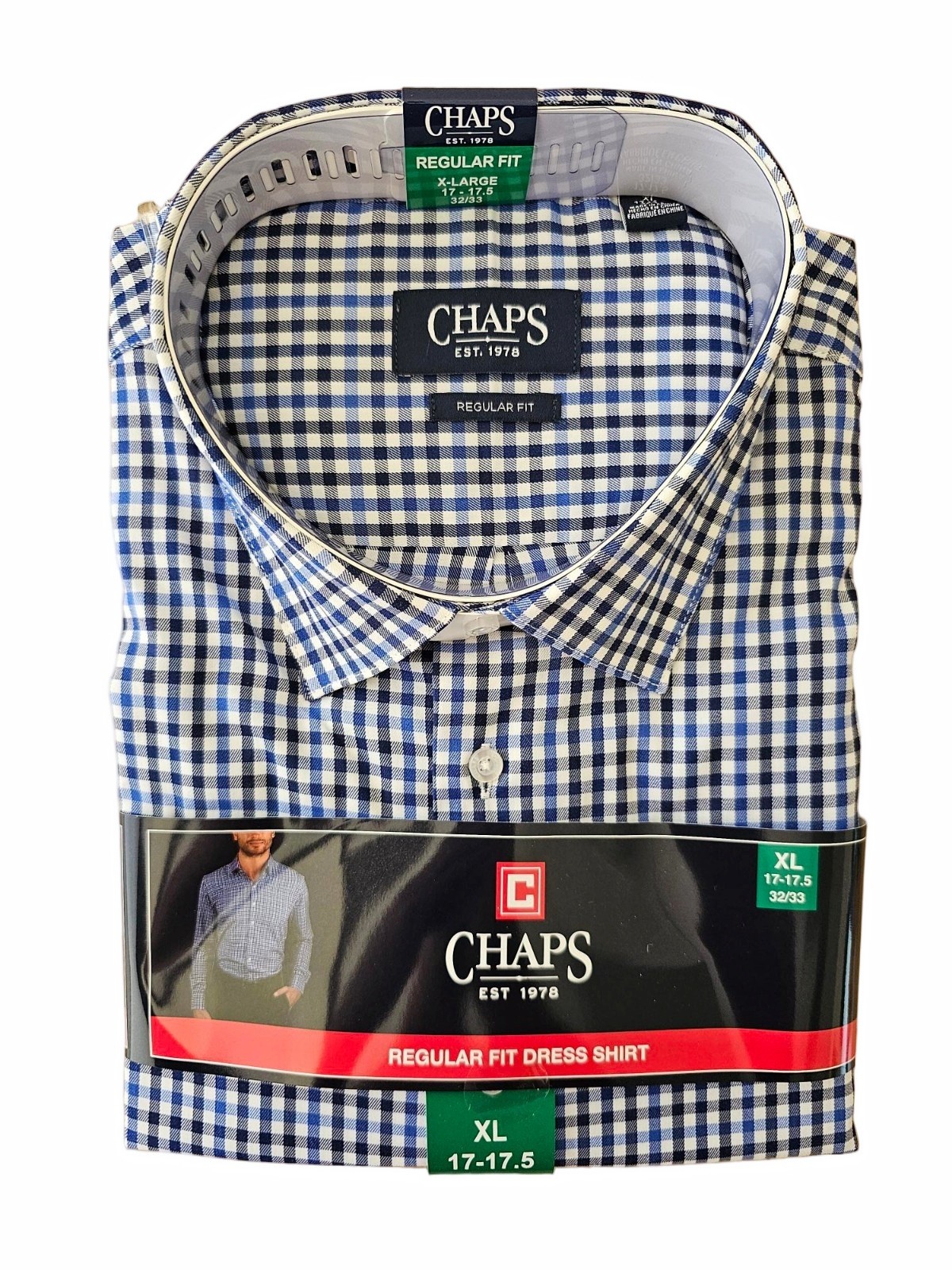 Chaps Mens Regular Fit Button Down Dress Shirt 17-17.5 x 32/33 Blue XL / X-LARGE