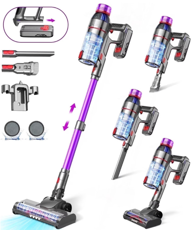Aspiradora Inalámbrica 45KPa 550W, 55 Min, 2600mAh para Hogar y Mascotas, Nuevo