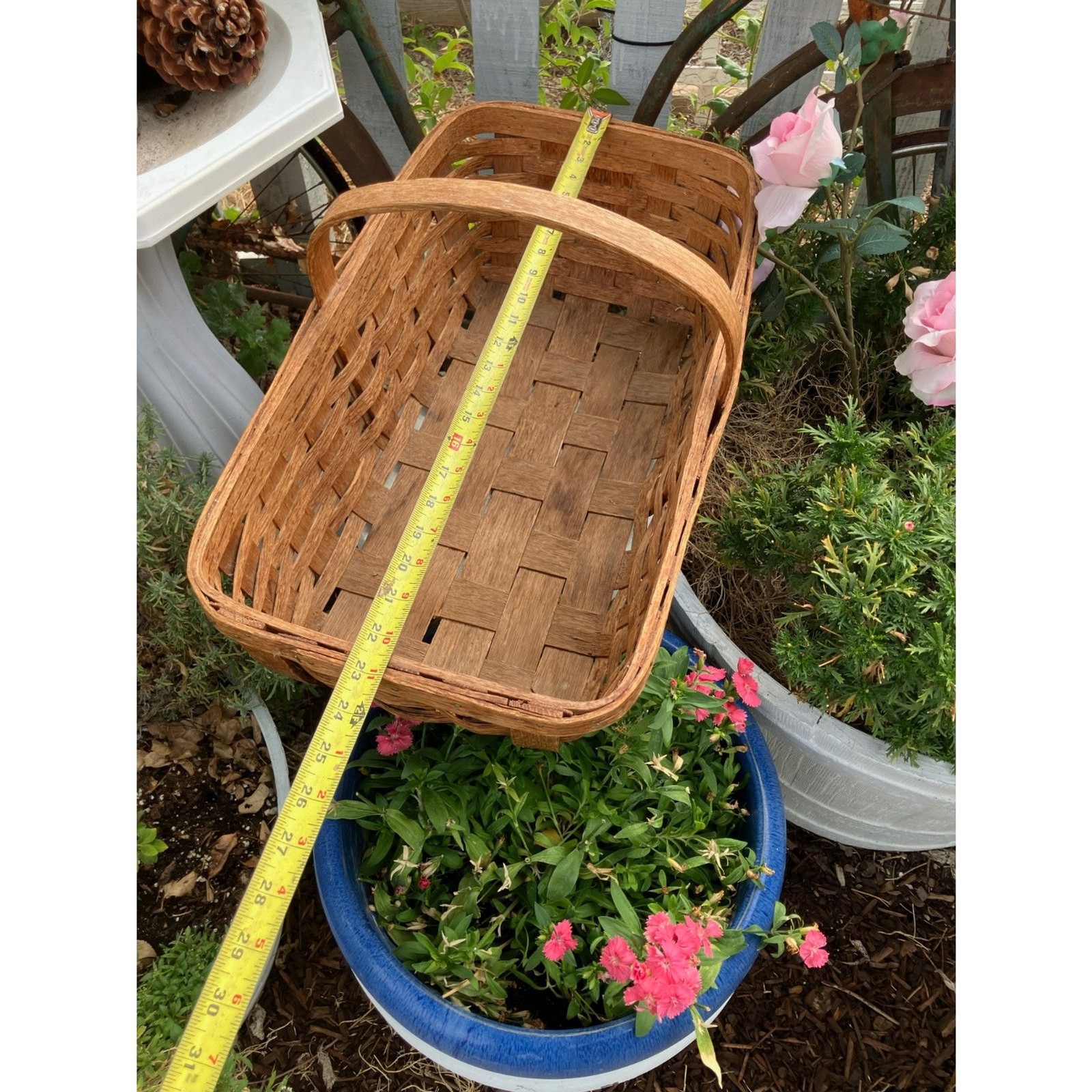 Vintage 50s 60s Gustavis Delsea Basket Co Oak splint hand woven basket Vintage 50s 60s Gustavis Delsea Basket Co Oak splint hand woven basket