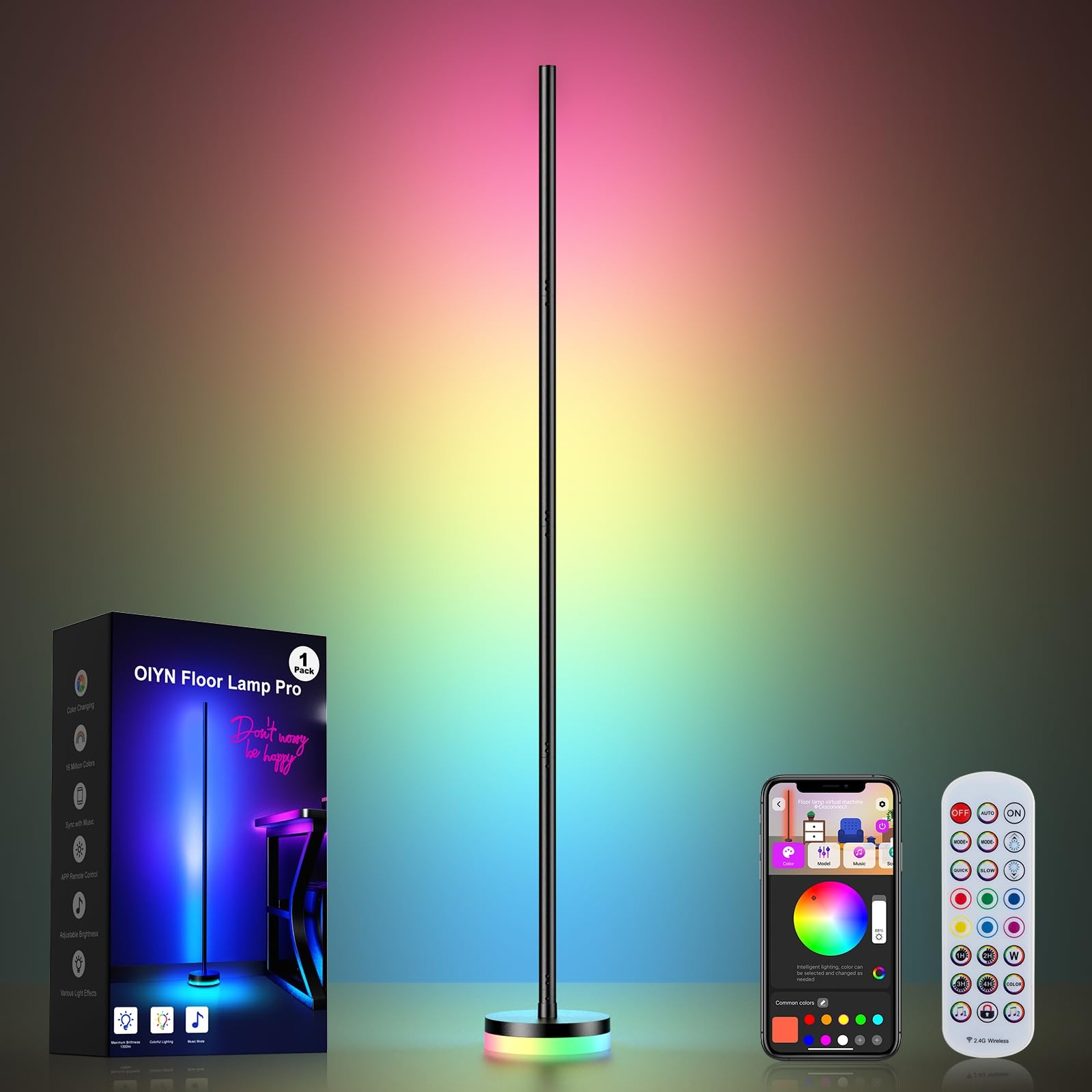 OIYN Corner Floor Lamp, RGBICW LED Corner Lamp with 1300lm Smart Modern Floor La