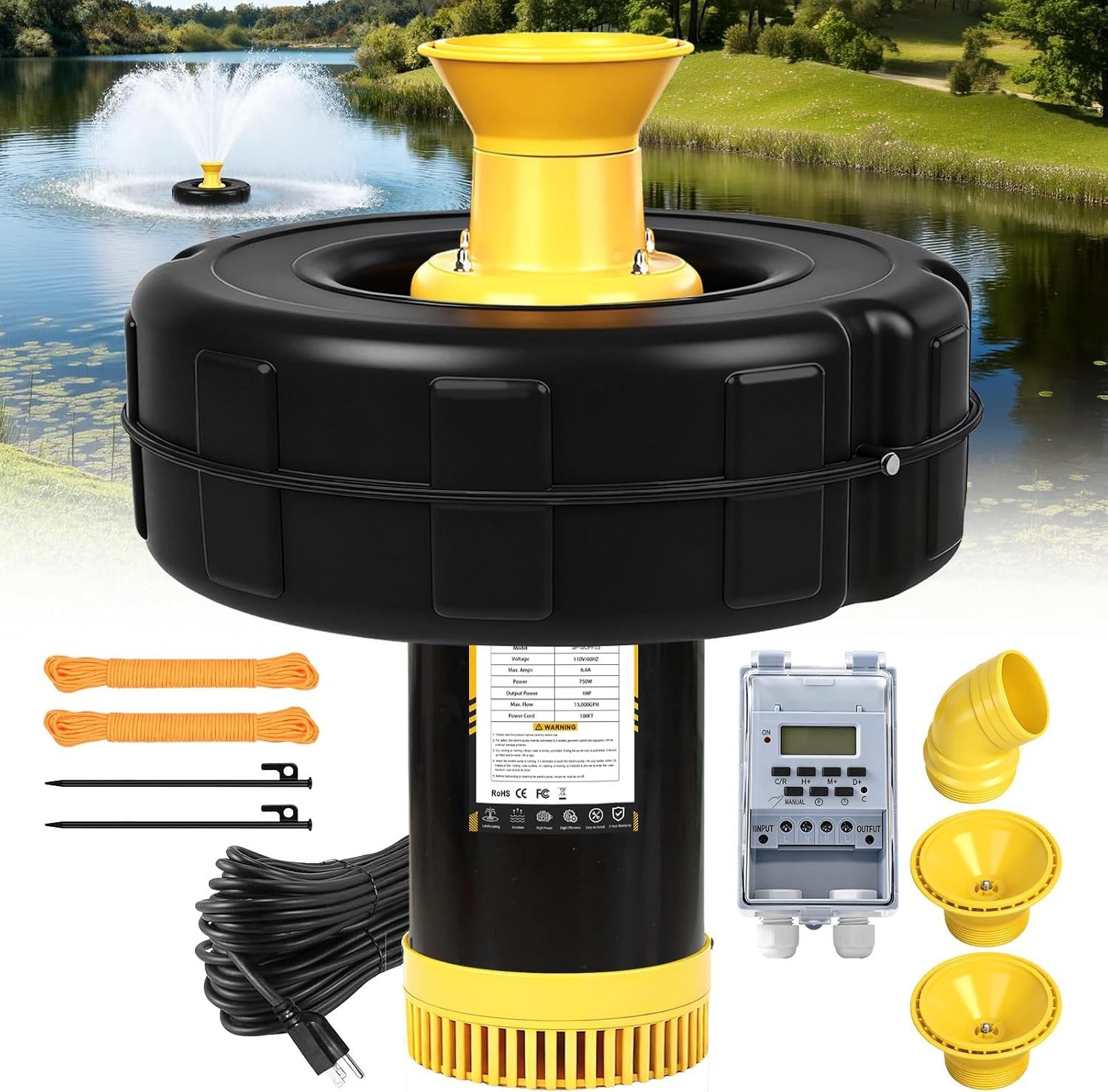 1HP 110V Floating Pond Fountain Aerator Powerful Fountain Pump for Large Ponds 1HP 110V Floating Pond Fountain Aerator Powerful Fountain Pump for Large Ponds