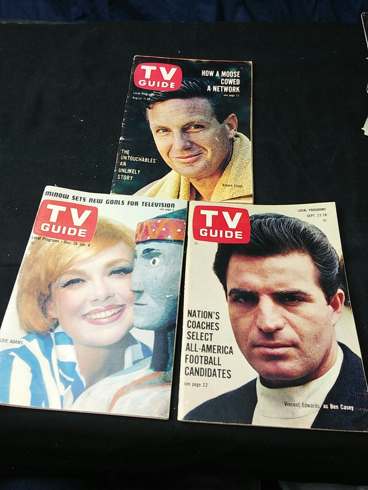Lot TV Guide Aug 11, Sep 22, Dec 29, 1961 Untouchables, Edie Adams, V. Edwards
