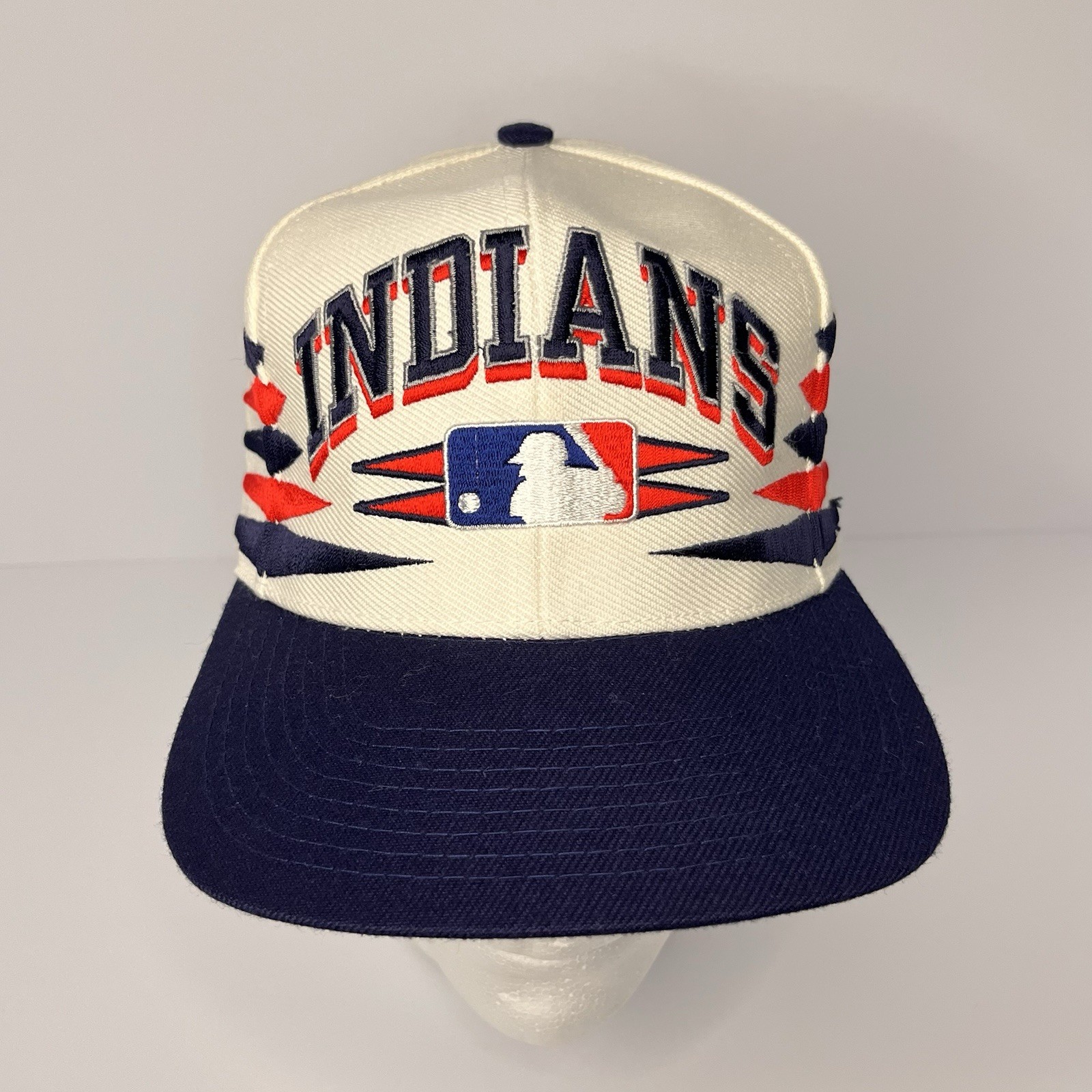 Vintage Cleveland Indians Diamond Cut Logo Athletic SnapBack Hat 1990s MLB White Vintage Cleveland Indians Diamond Cut Logo Athletic SnapBack Hat 1990s MLB White