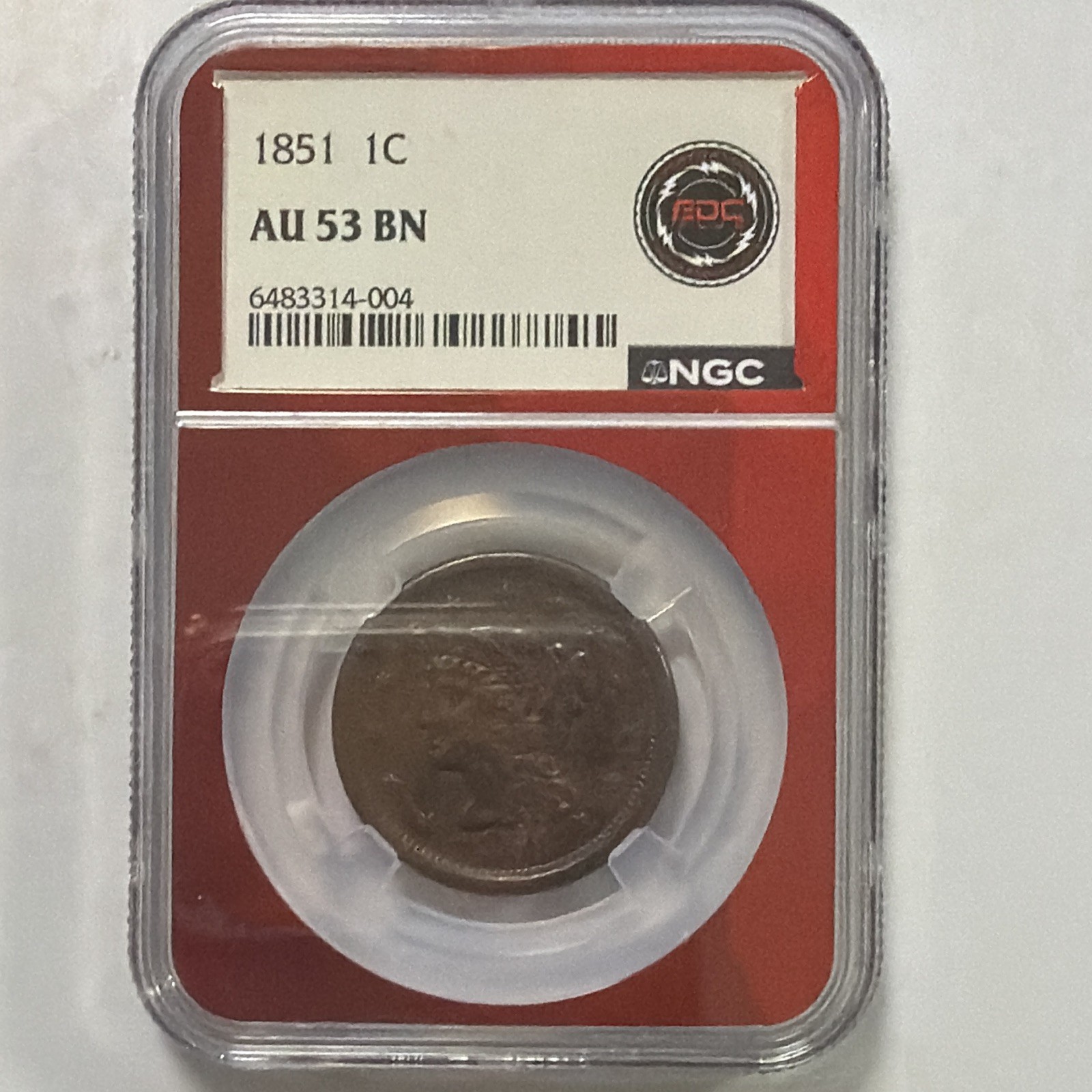 1851 1C Large Cent NGC AU53 BN Brown Copper Business Strike Philadelphia